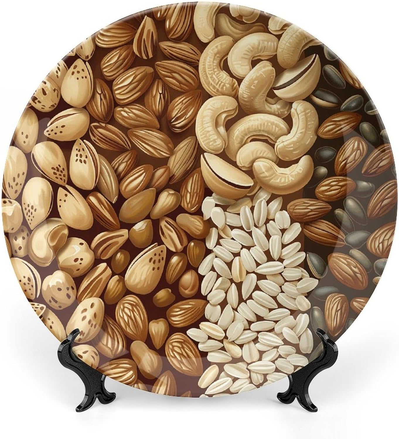 Various Nut Patterns Ceramic Decorative Plate for Office Decor, Chinese Style Decorative Dish with Stand, Dinner Dish Decorative Plates for Wall Hanging Bone Collections Plates 10inch