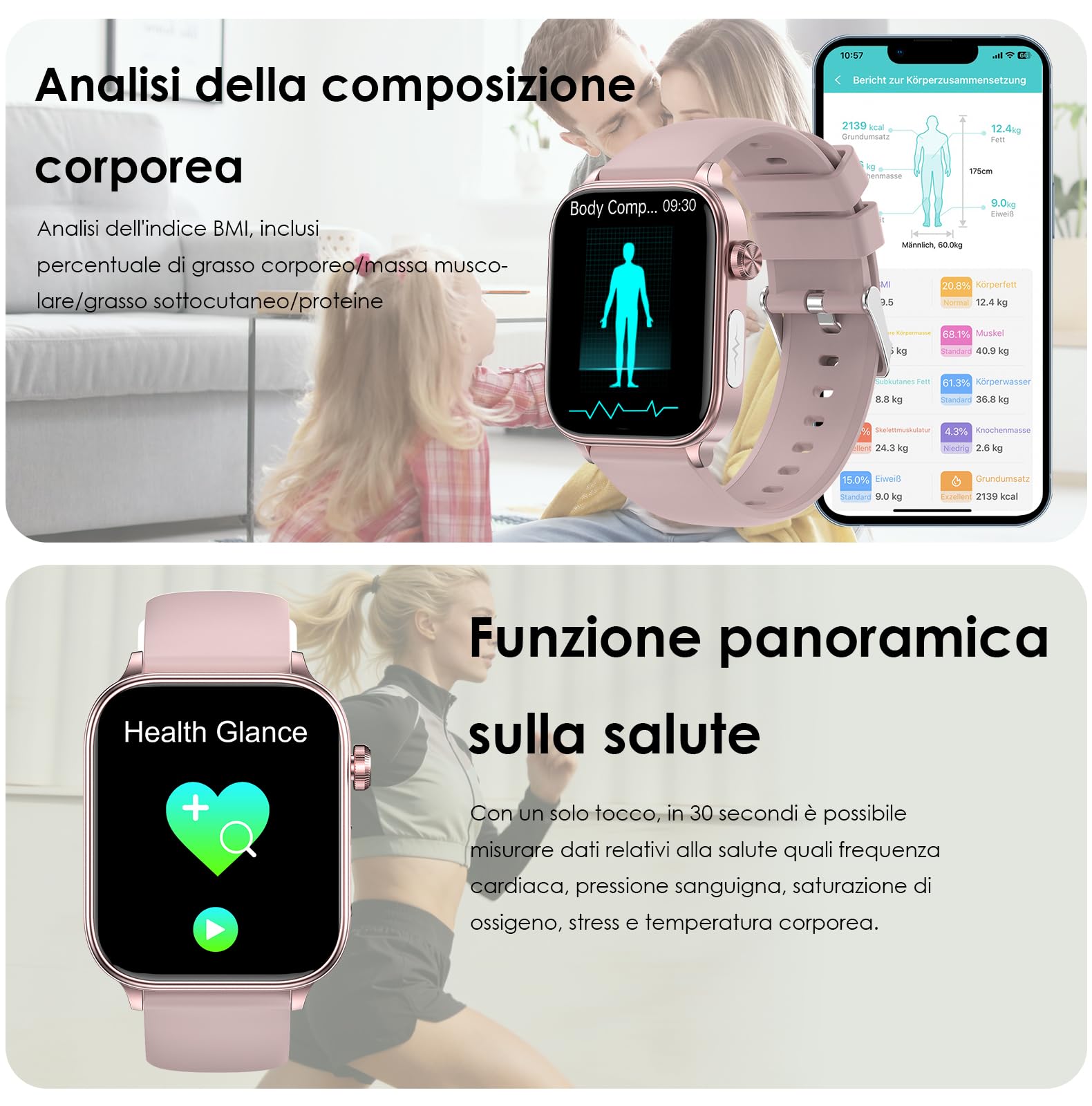 2026 Smartwatch Donna con ECG/HRV/Pressione Sanguigna/Acido Urico/Emozioni | 1,96"Orologio Salute con Sonno/BMI/Cardiofrequenzimetro/Temperatura Corporea/Fatica/Chiamata/Pulsante SOS, IP68, iOS Android