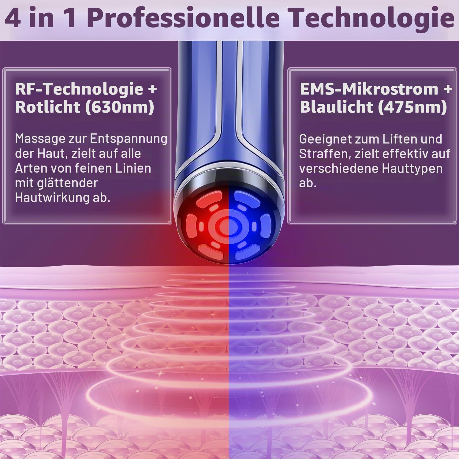 Radiofrequenz Gerät Gesicht - TUMAKOU 4 in 1 EMS Microcurrent Facial Device | Blau Red Light Therapy Face - Mikrostrom Gerät Gesicht- Gesichtsmassagegerät Gegen Falten für Anti-Aging,Face Lifting