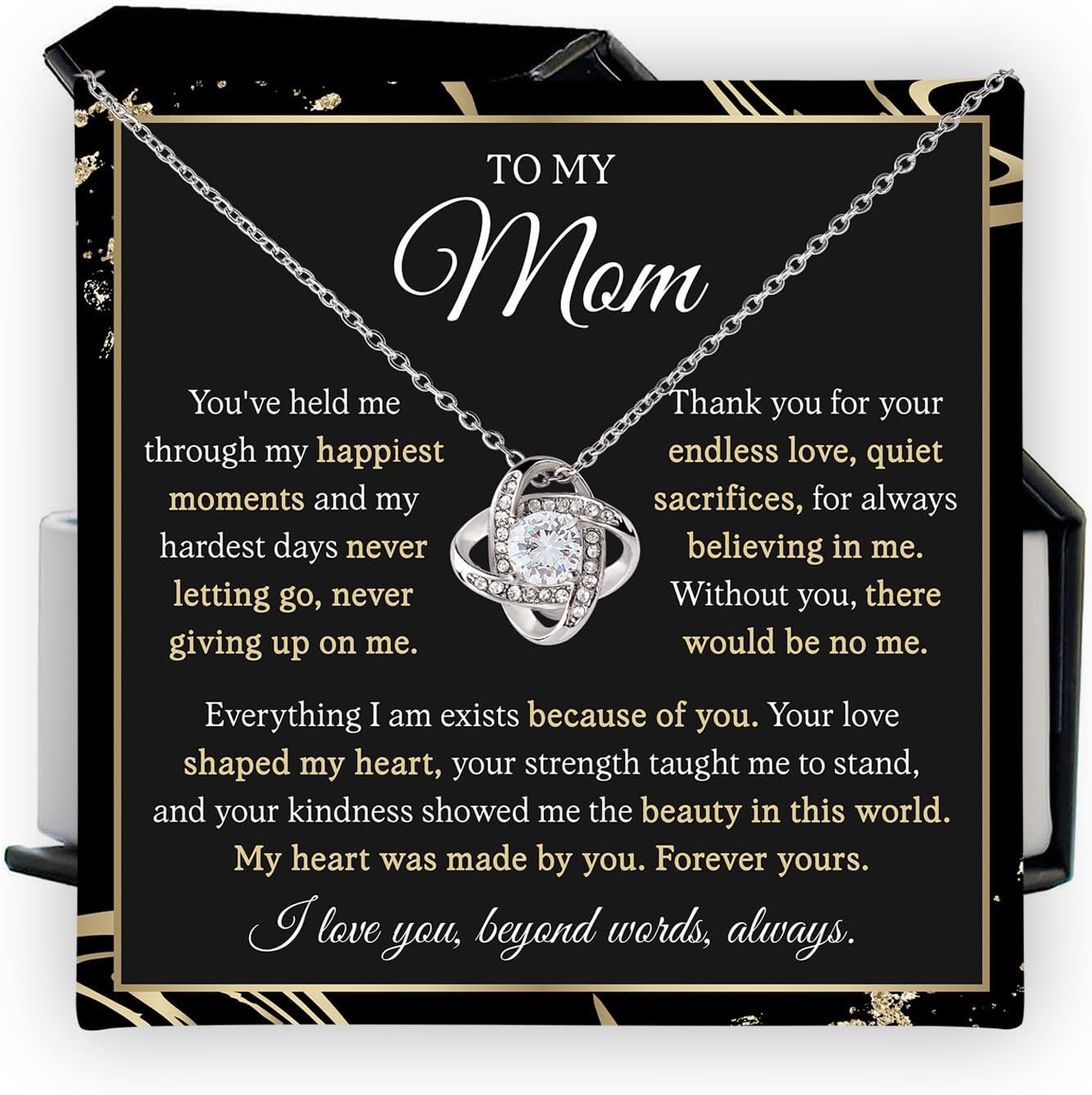 To My Mom Necklace from Daughter or Son – Love Knot Jewelry with Heartfelt Message Card, Elegant Luxury Gift Box, Thoughtful Gift for Mother’s Day, Anniversary, Birthday & Christmas