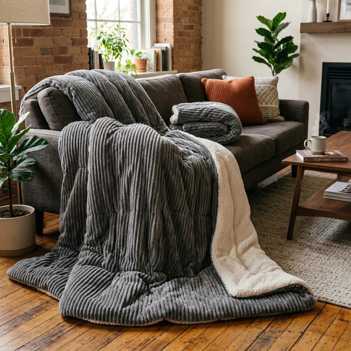 Coberdrom Queen Sherpa Canelado Luster Microfibra Pelúcia Plush