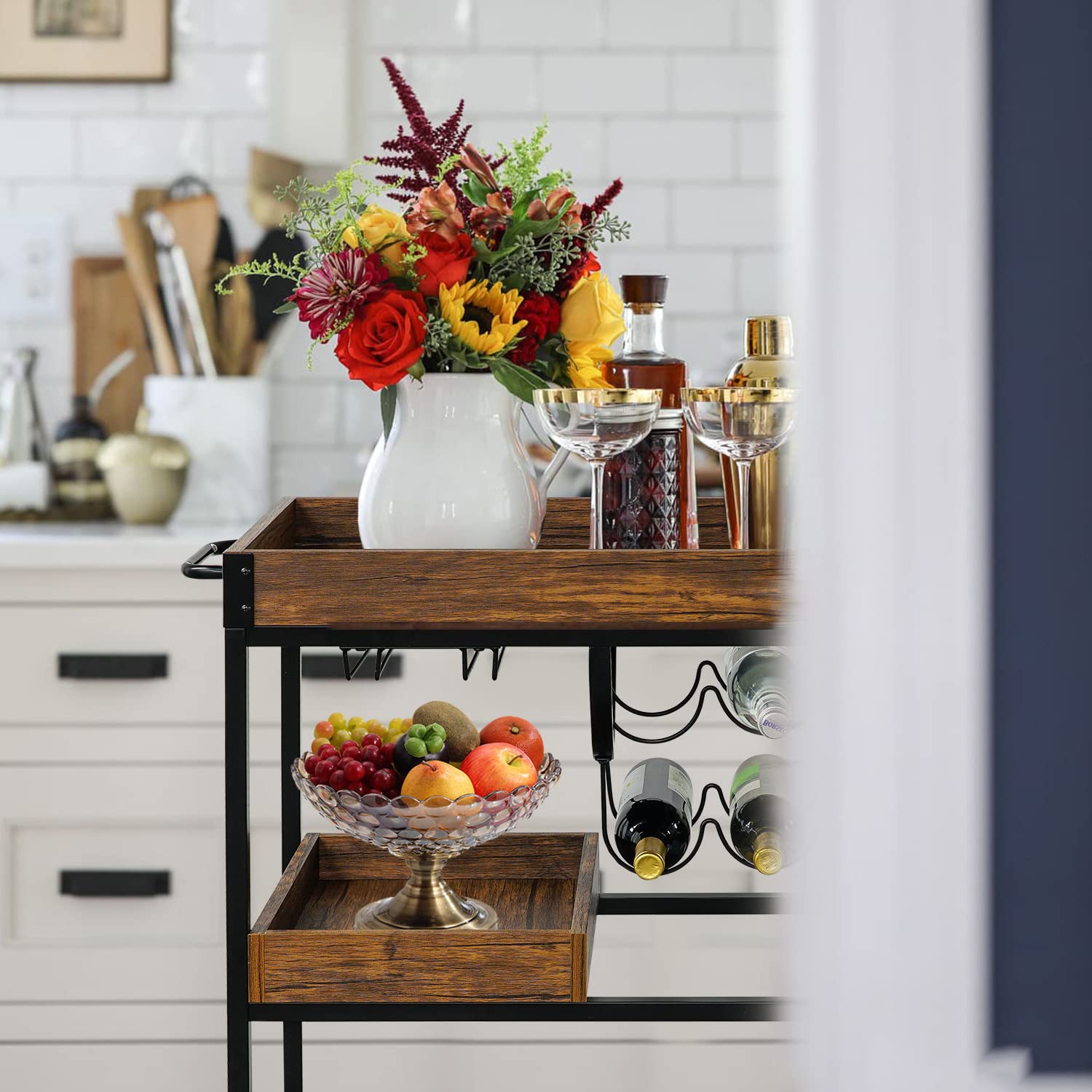 Bar Cart for The Home with Wine Rack Industrial Outdoor Serving Cart w