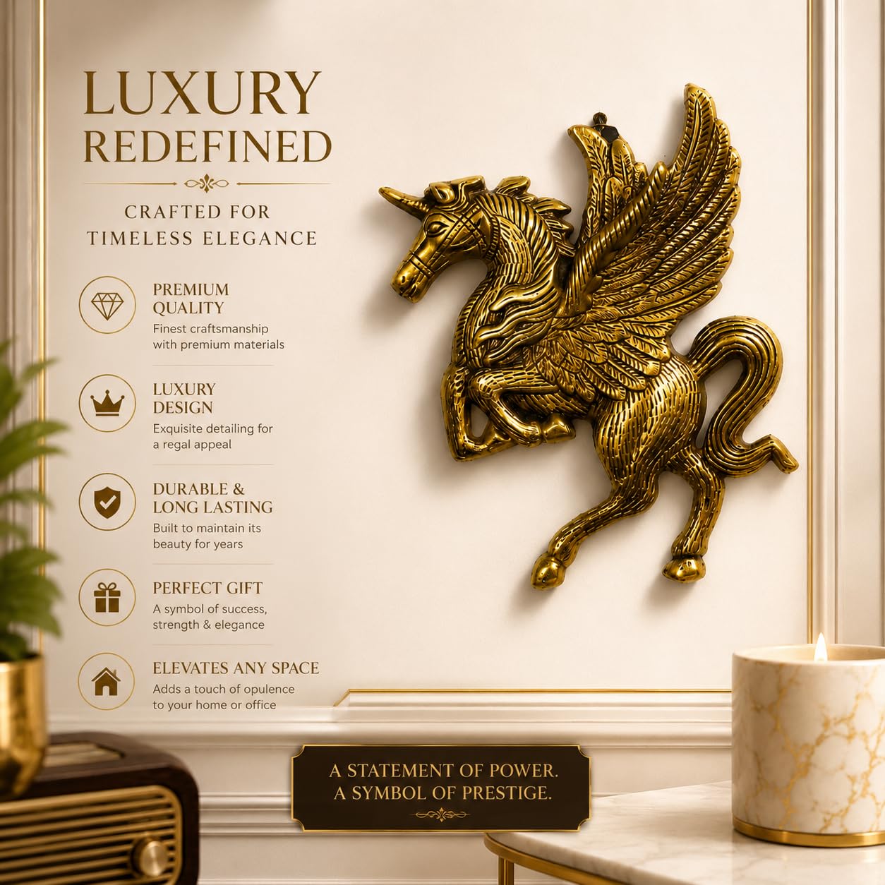 Golden Flying Horse Wall Decor - Metal Pegasus Art -4