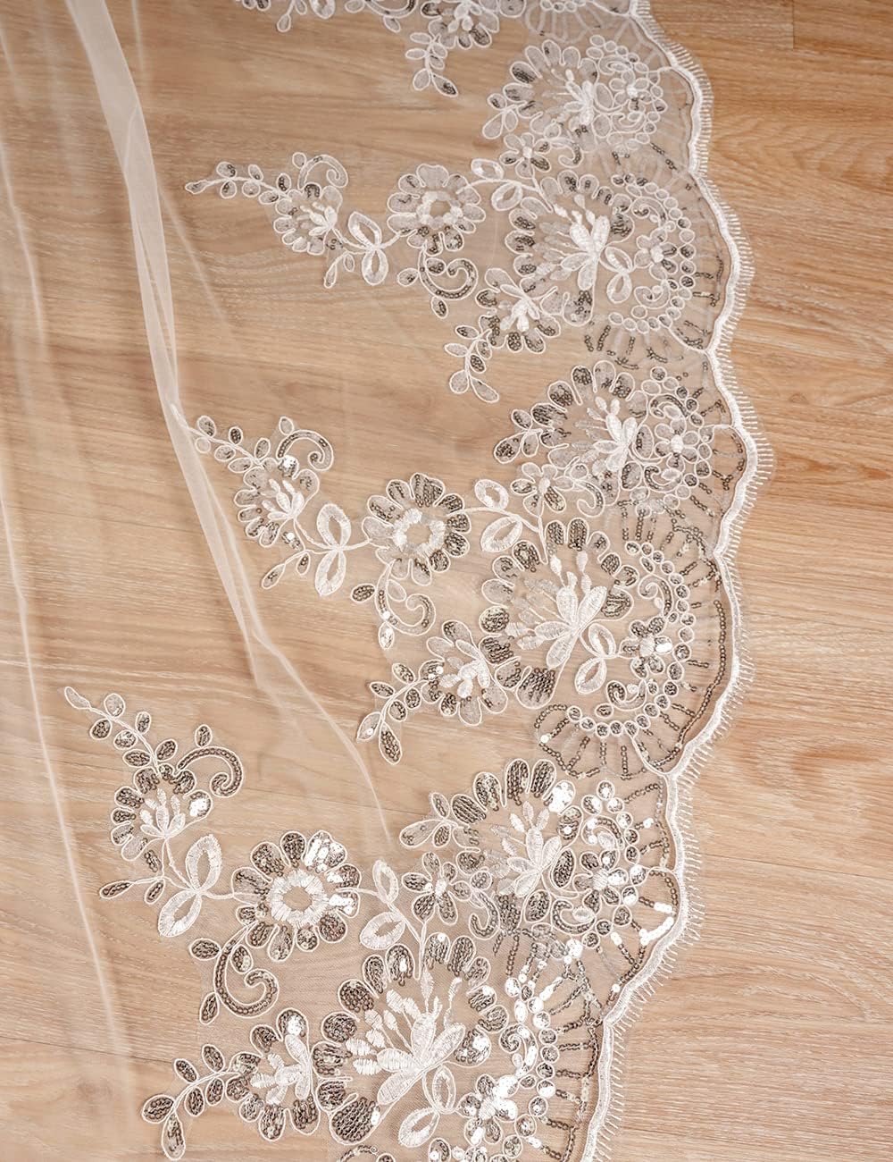 EllieHouse 2 Tier Cathedral Length Sequin Lace Wedding Bridal Veil L63