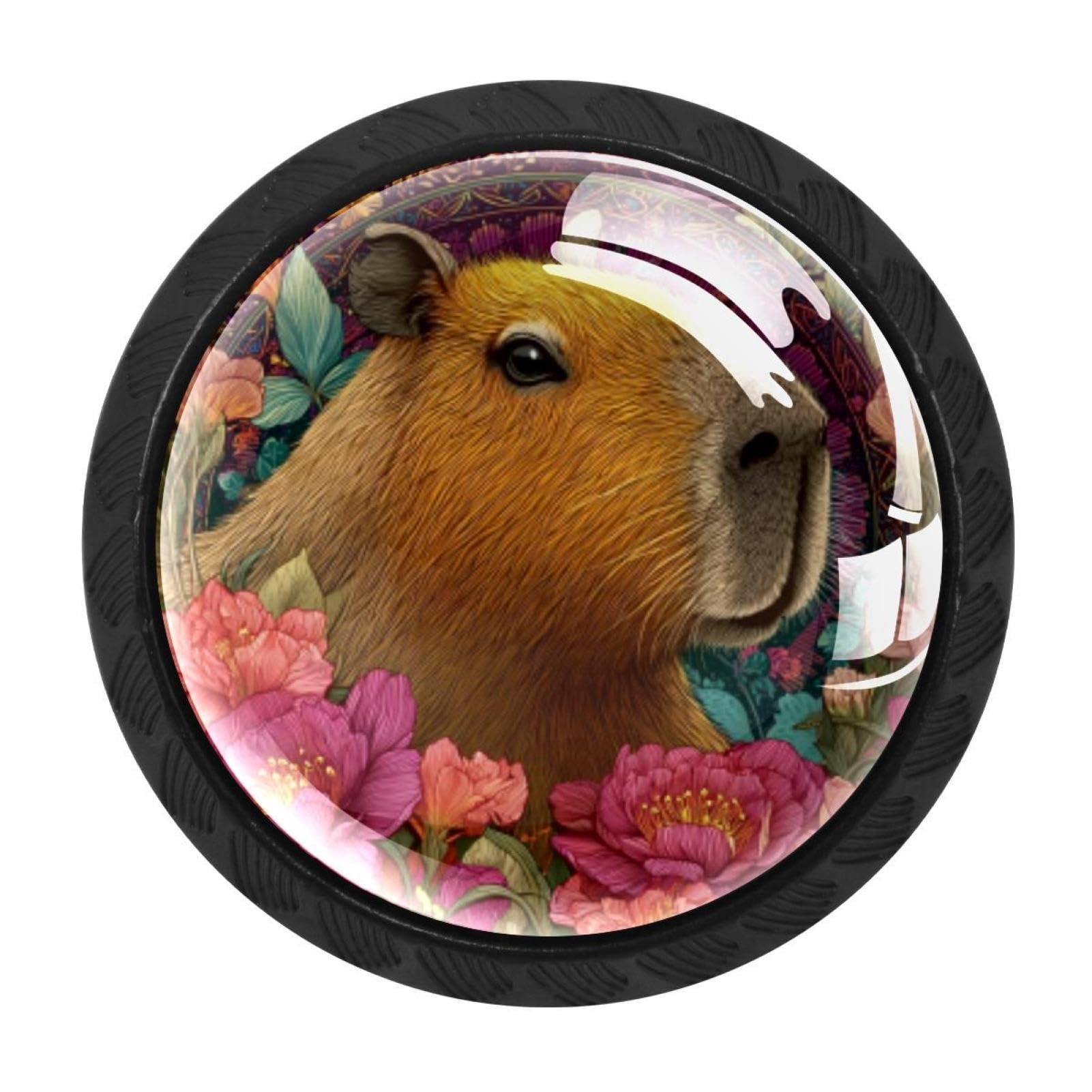 CHENZZZZ 4 Pack Capybaras Daisy (3) Dresser Drawer Cabinet Knobs Round Crystal Glass Knobs Pulls Handles for Kitchen Wardrobe Cupboard Door Hardware