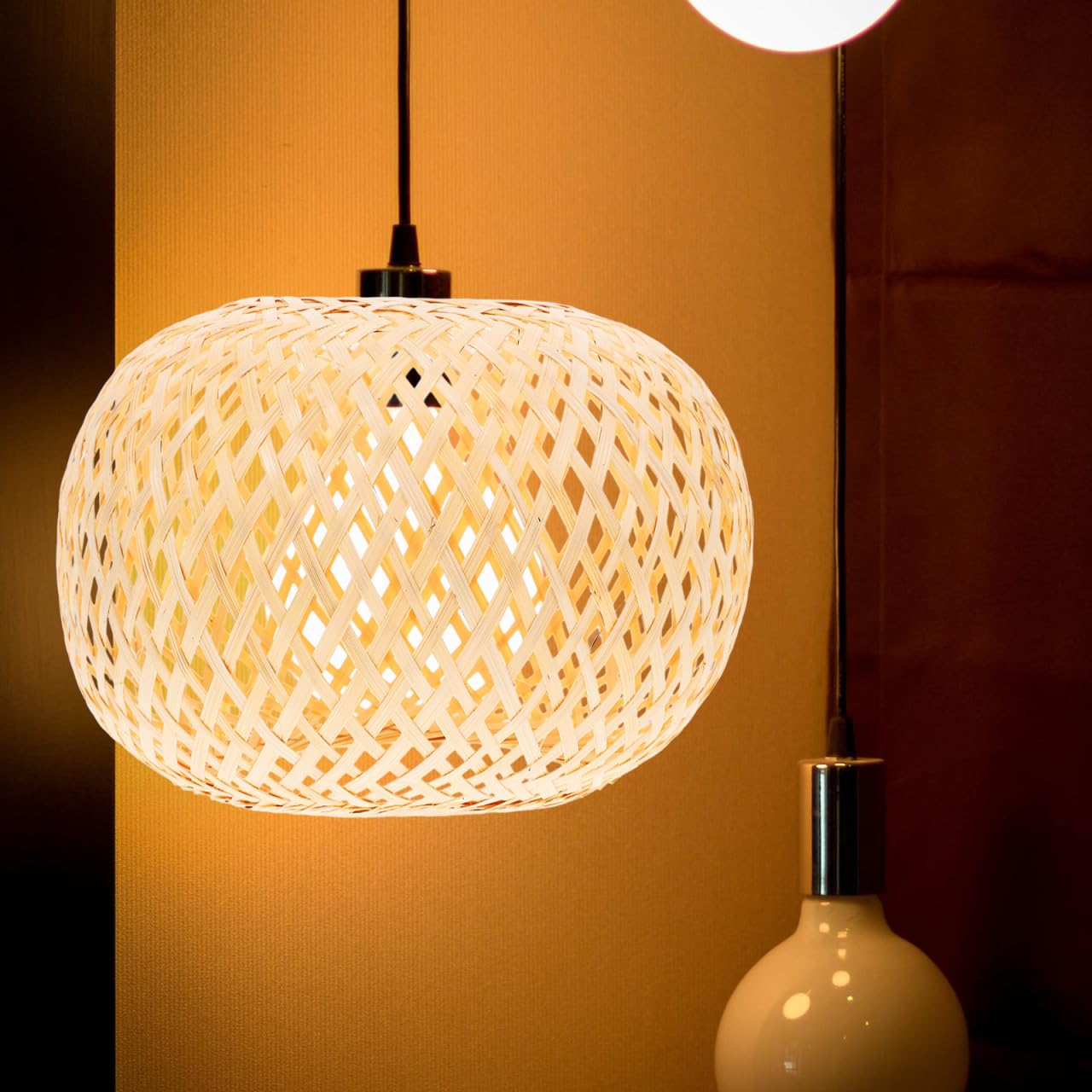 Baluue Woven Lampshade 7.87 Inch Round Bamboo Lamp Shade Cover for Ceiling Light Fixture Natural Rattan Pendant Lamp Accessory for Rustic Home and