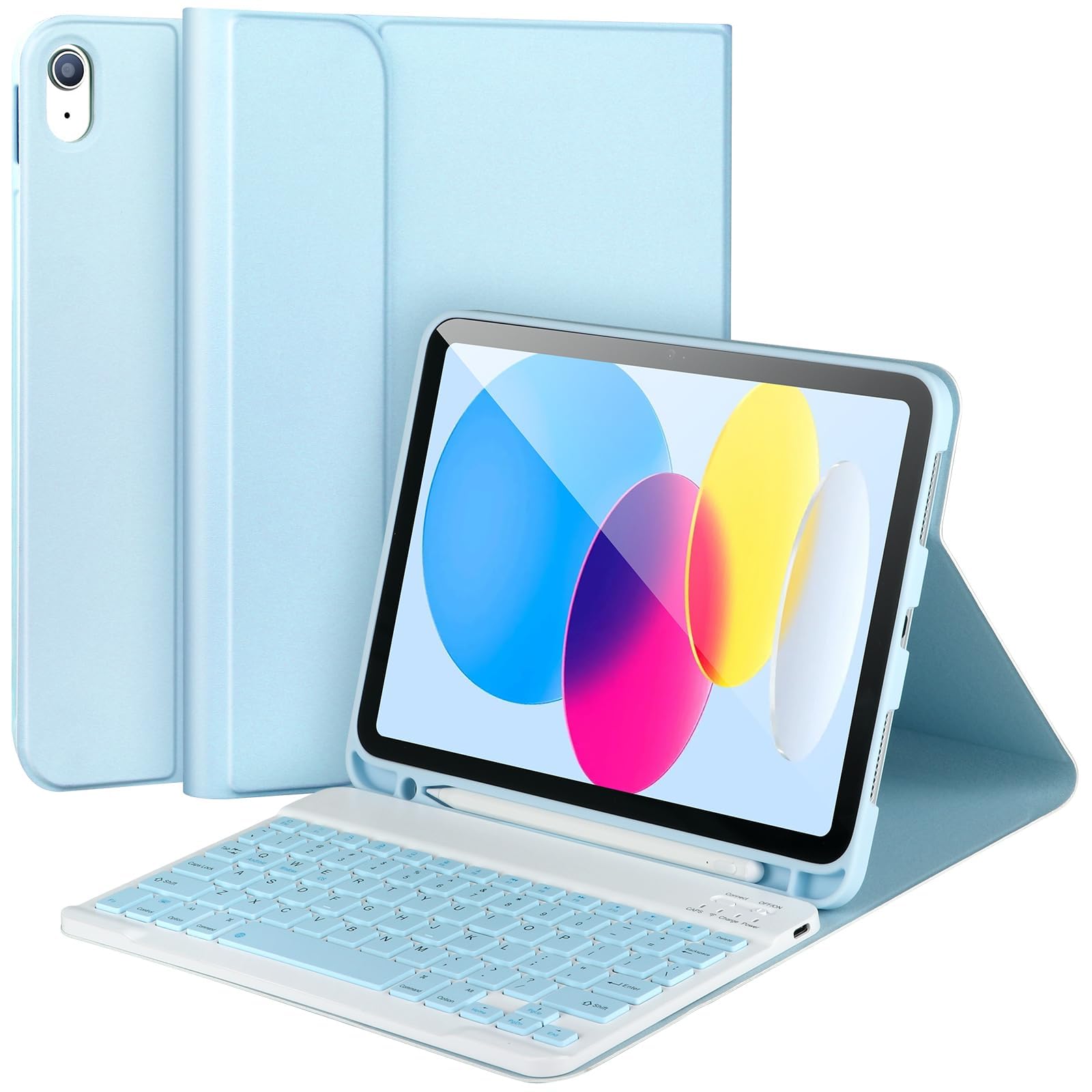 Funda para iPad de 10ª generación con teclado, funda de teclado para iPad de 10ª generación 2022 de 10.9 pulgadas para iPad de 10ª generación con soporte para lápices, funda de teclado Bluetooth