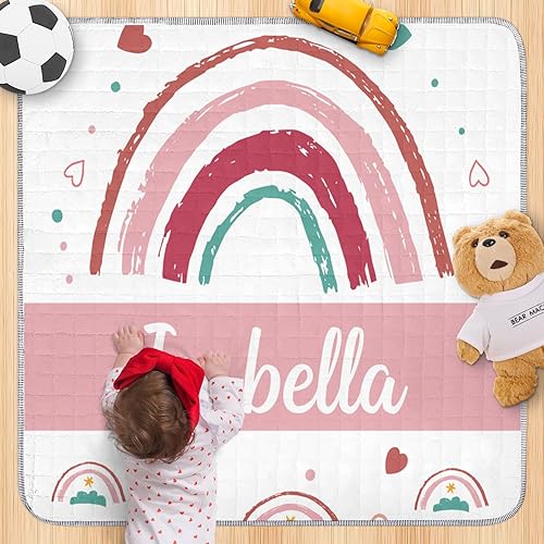 Miniatura 9 de Tapete de juego para bebé con nombre personalizado, tapete de juego suave de arcoíris de caléndula para piso, tapetes de juego plegables
