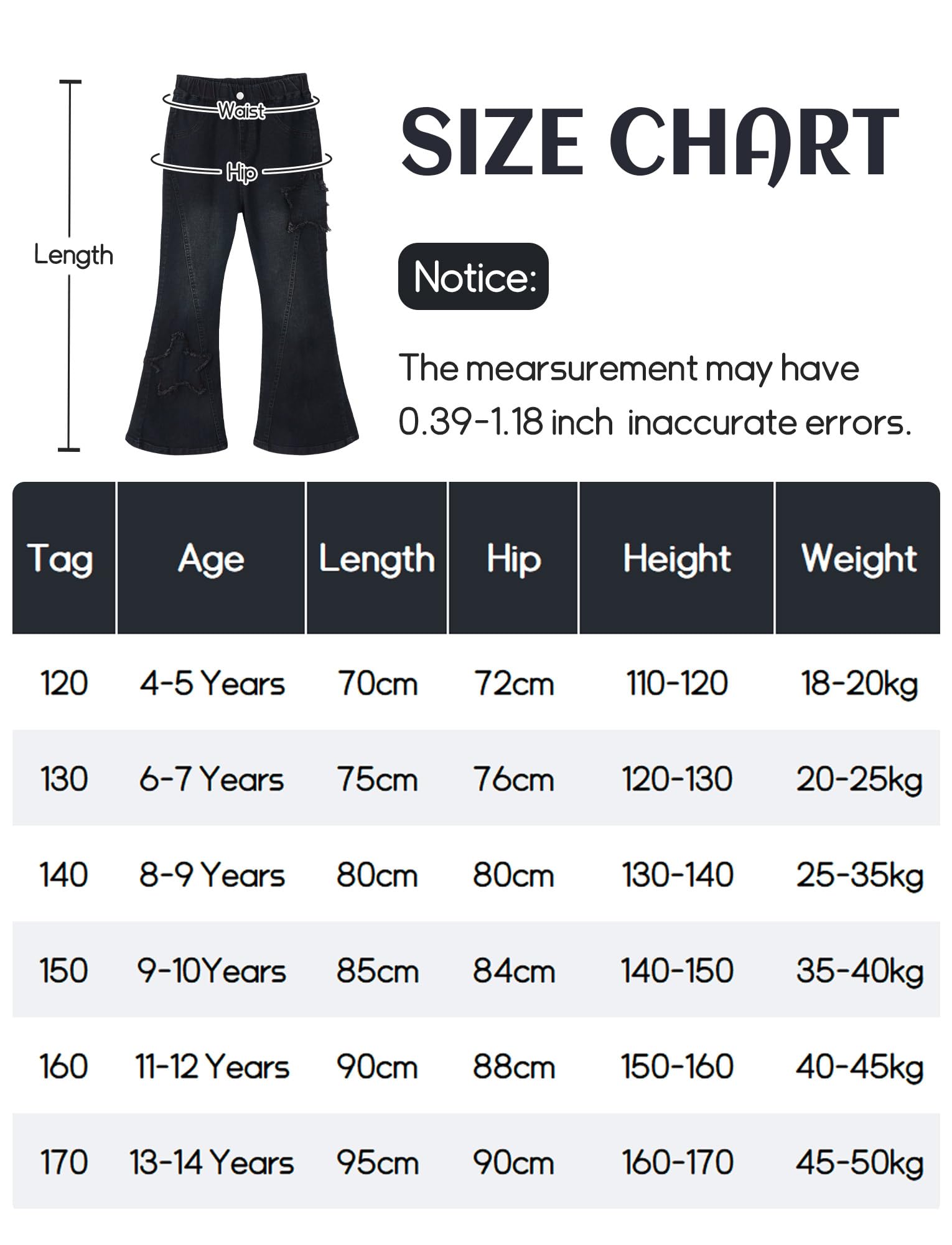 Maeau Jeans à Jambe Évasée étoile pour Fille, Mode Pantalon Flare Élastique, Jeans Denim Slim Extensible Décontracté, avec Poche, Doux Confort, Printemps L'été Automne, Taille 120-170/4-14 Ans