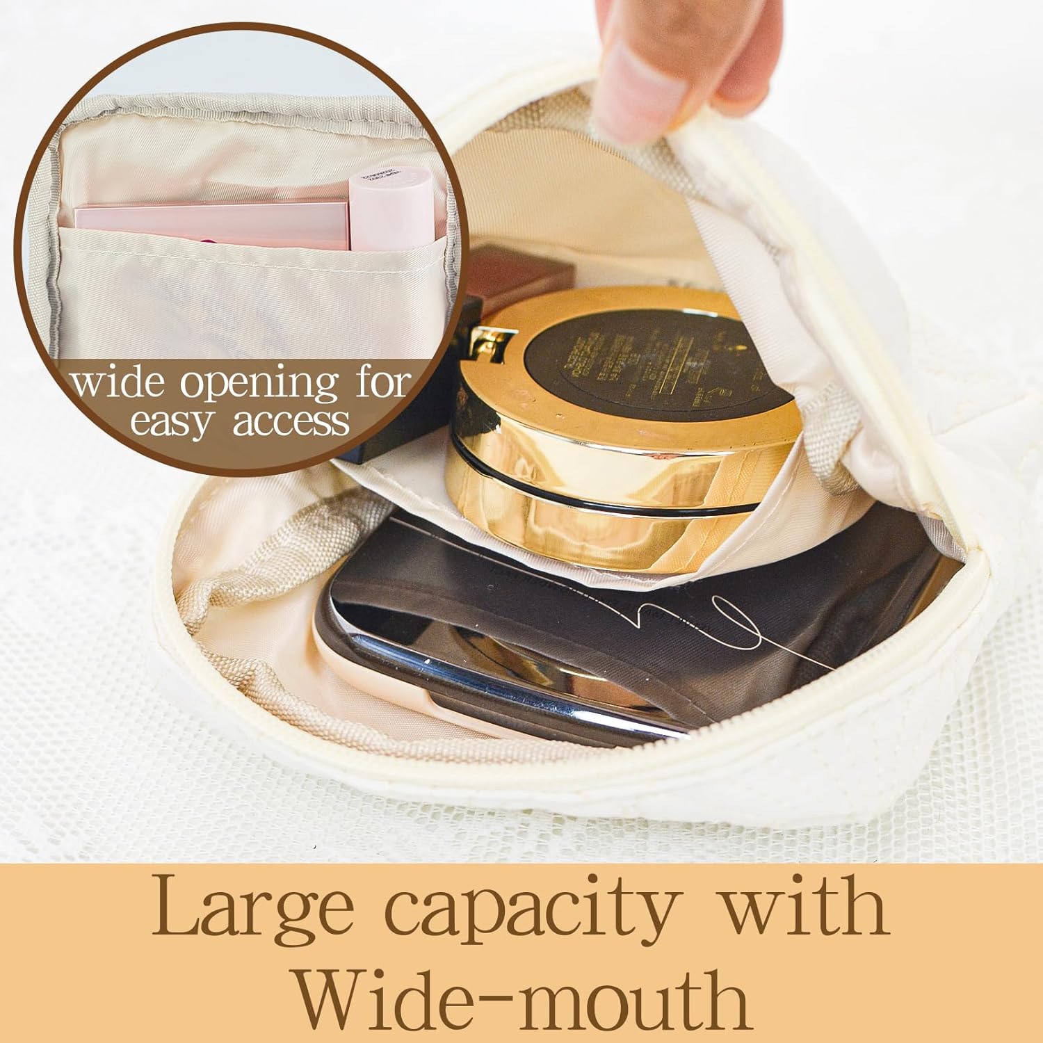 Small Floral Quilted Makeup Bag, Coquette Aesthetic Travel Toiletry Organizer for Women, Lightweight Cotton Cosmetic Pouch - Image 3