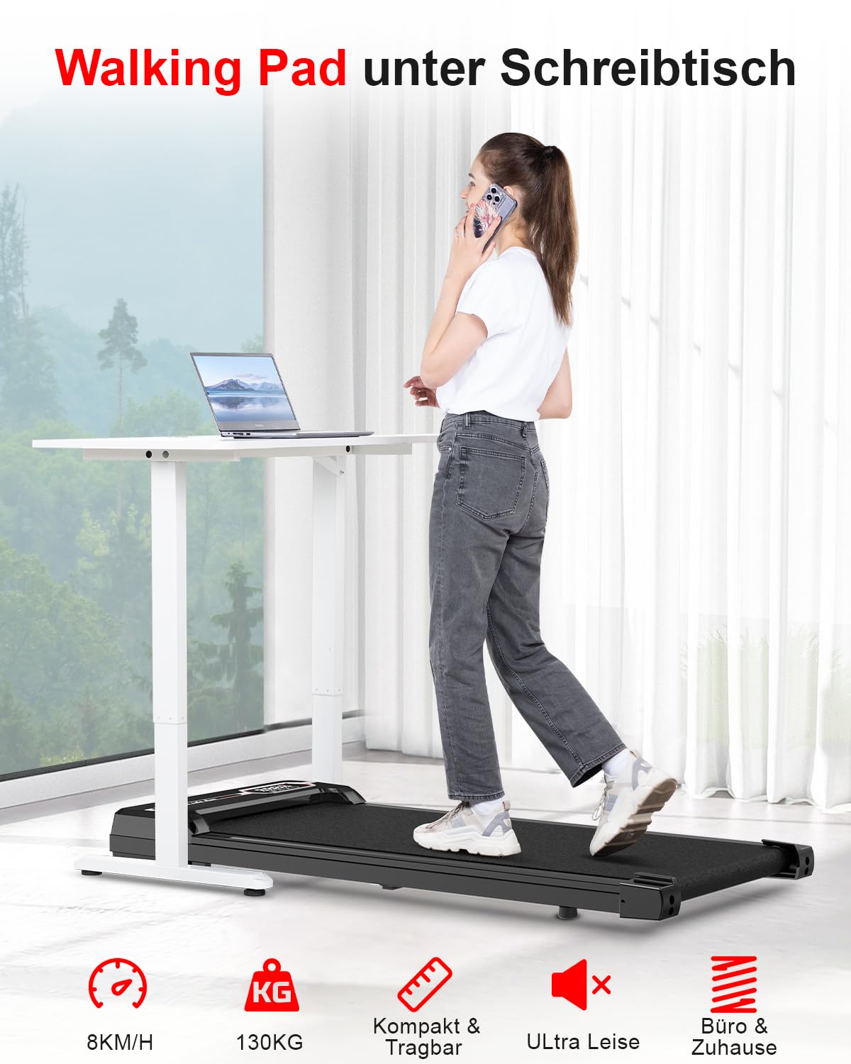 Dskeuzeew Walking Pad Laufpad Laufband Klein Elektrisch für Zuhause Büro