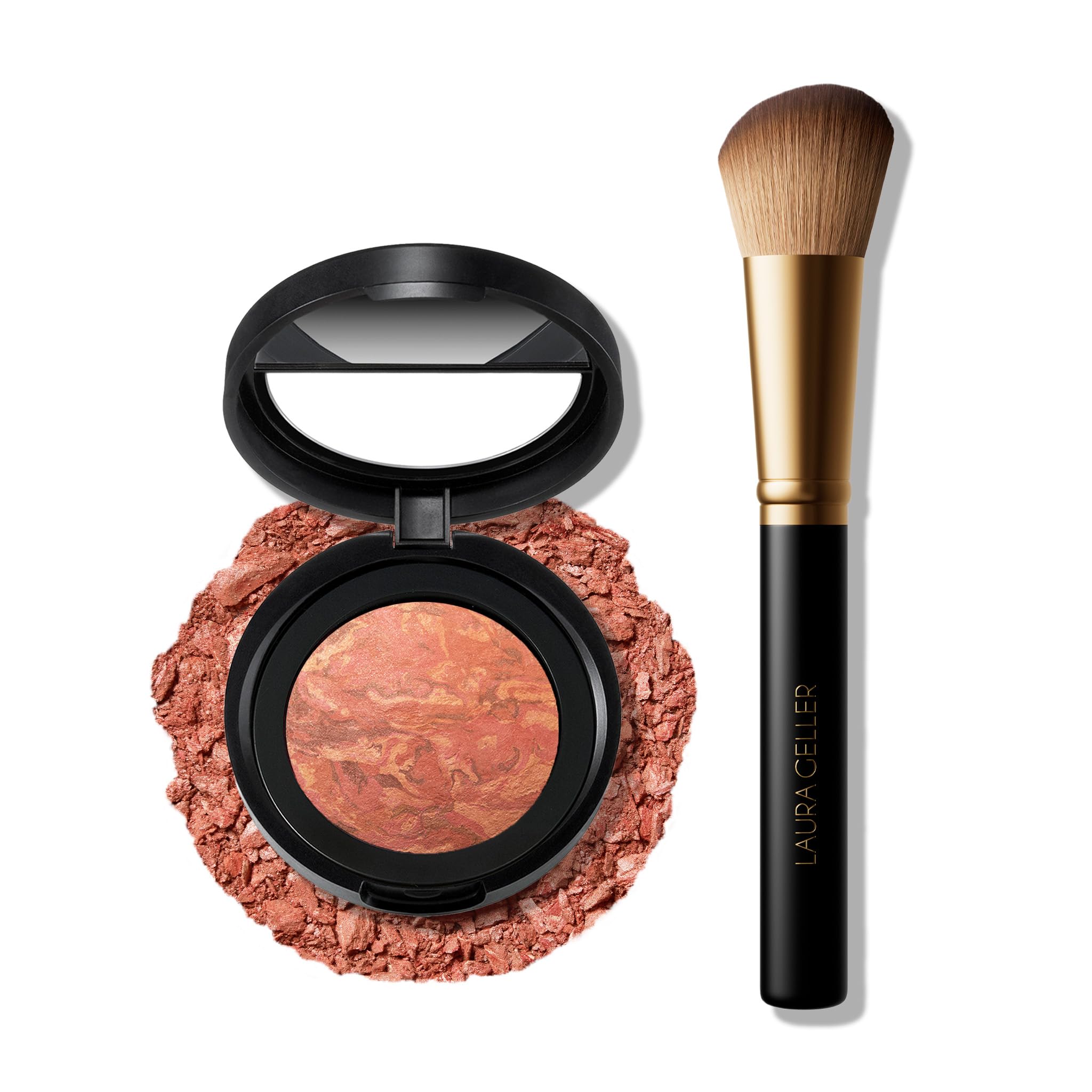 LAURA GELLER NEW YORK Baked Blush-n-Brighten - Juego de 2 brochas en ángulo y rubor marmoleado (09 Beachy Horizon + cepillo angular)