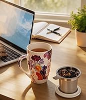 Vista 3 de AmorArc Taza de té de porcelana con infusor y tapa, taza de té de hojas sueltas de 18 onzas con asa, regalo para los amantes del té