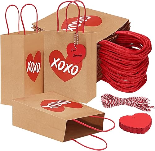 30 bolsas de regalo para el día de San Valentín con etiquetas, bolsas de papel kraft para envolver regalos con asas, bolsas de dulces de San