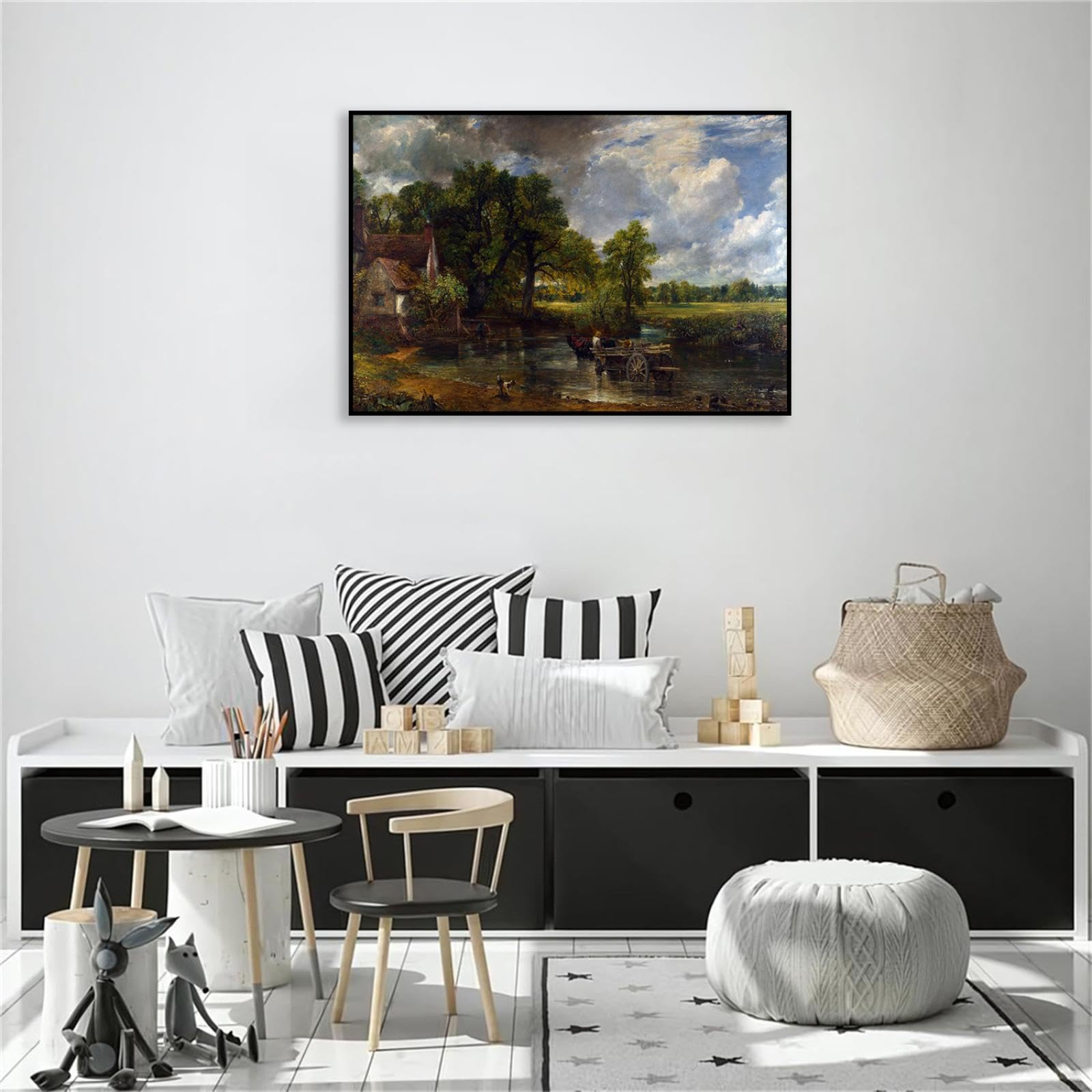 MYCGGDGH Cuadro Giclee Imprimir en Lienzo,El carro de heno,Reproducciones de Famosos Cuadros ArtíSticos de Pared Carteles E Impresiones Para DecoracióN100x70cm(39x28in) Marco negro