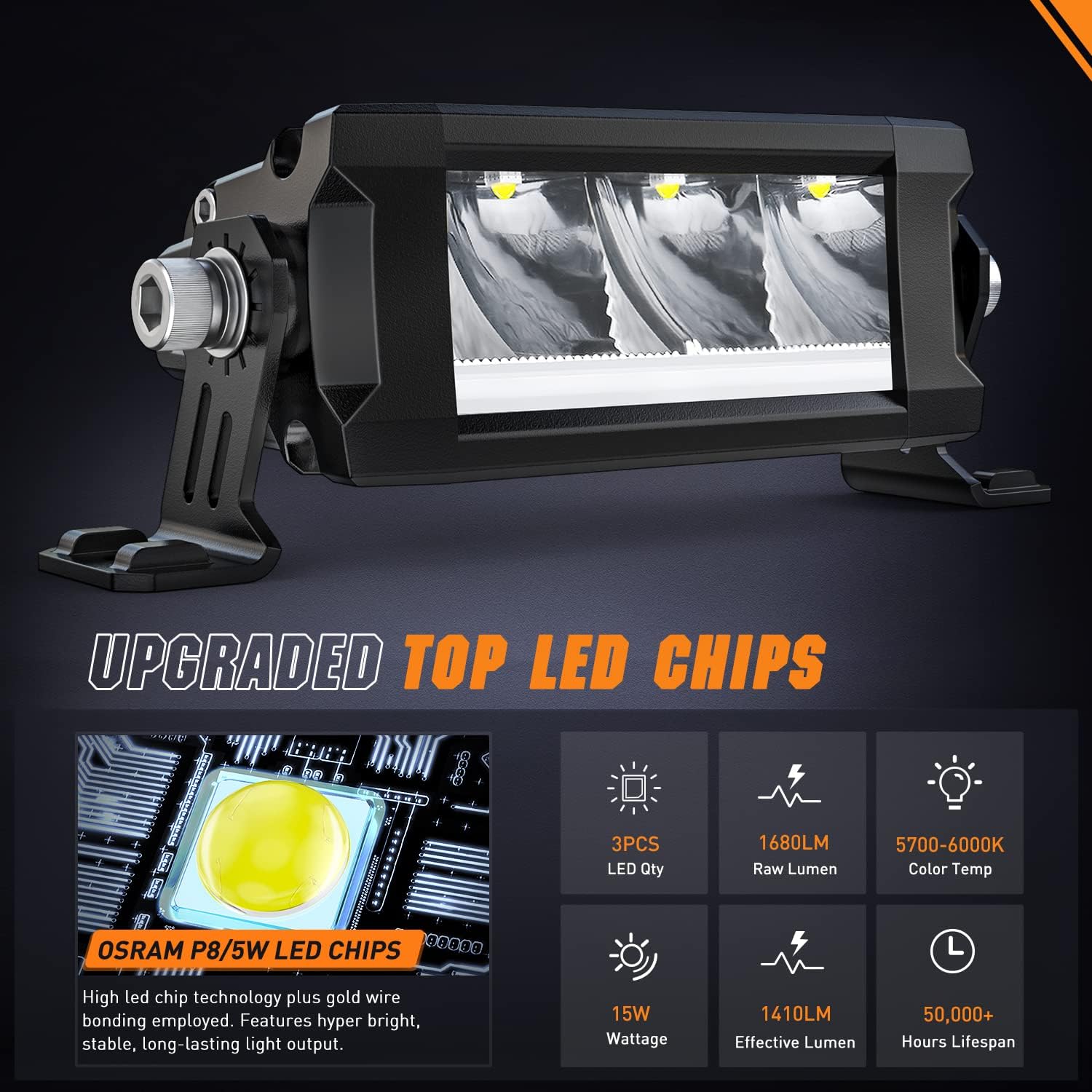 Nilight 5.3Inch Single Row LED Light Bar 2PCS 15W 1680LM Anti-Glare Spot DRL Offroad Slim Driving Light Bar IP68 w/ 16AWG DT Wiring Kit for Pickup Truck SUV ATV UTV Boat 4x4 Jeep