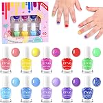 Kids Nail Polish - Water-Based Nail Polish 10 Colors Toddler Nail Polish Kit, Non-Toxic, Quick Dry, Peel Off, DIY Nail Polishs Gifts Kit for Girls Ages 3+