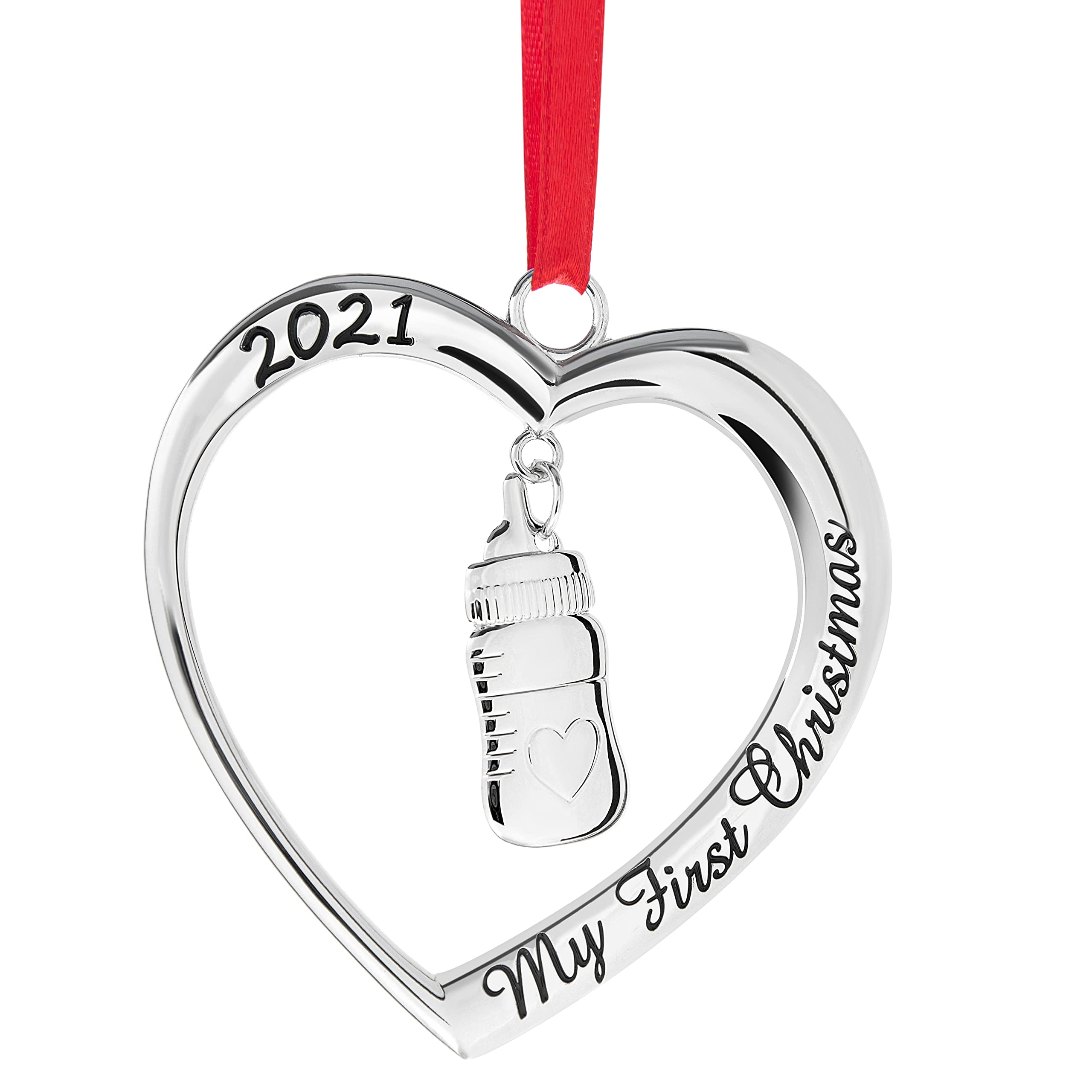 Photo 1 of 25 pack assorted ornaments*  Baby's First Christmas Ornament 2021 - Silver Heart with Hanging Duck Christmas Ornament - Babies Christmas Ornament Engraved My First Christmas 2021 - Baby Ornament 2021 with Gift Box by Klikel