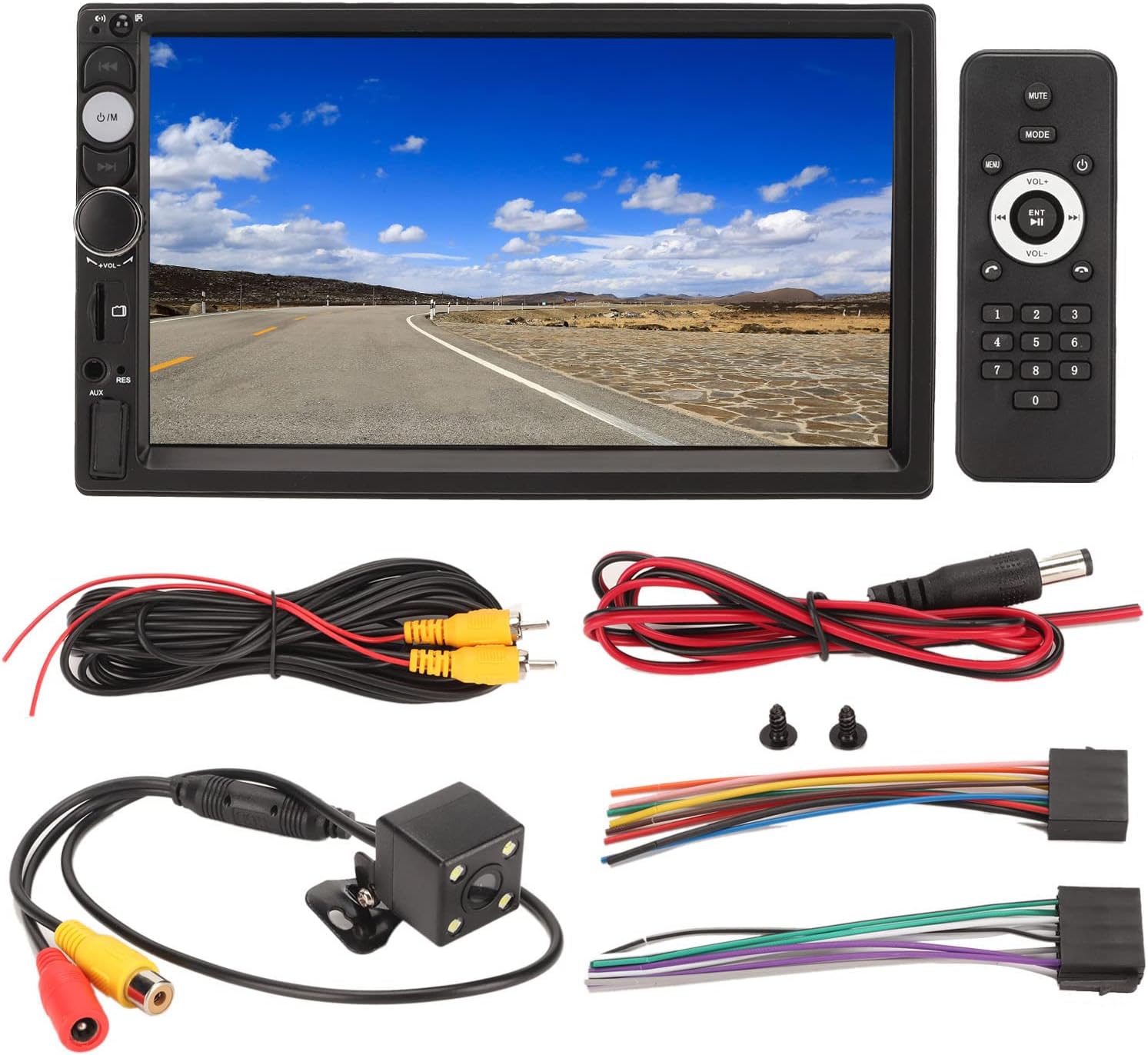Rear panel wiring diagram of the Car MP5 Player showing various input and output ports