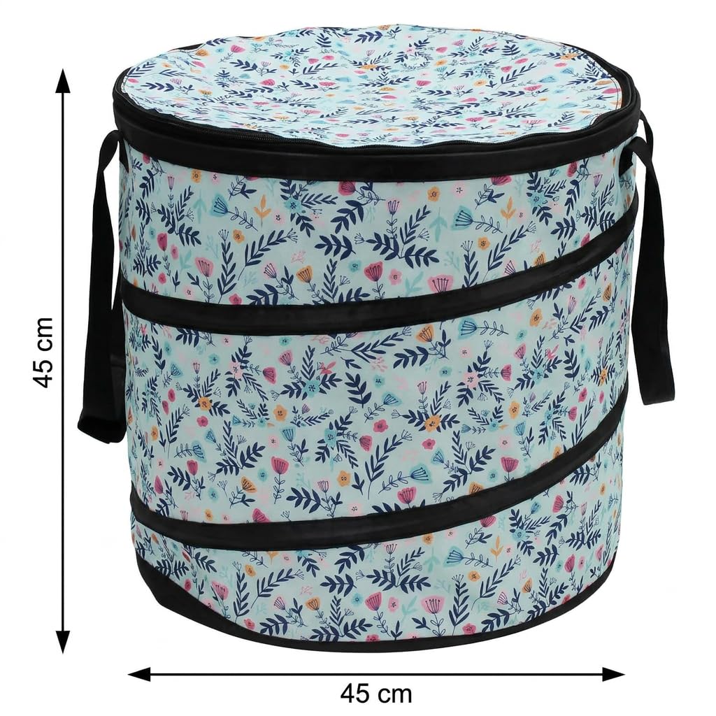 FRANK FLECHTWAREN Laubsammler Floral, 100% Polyester, Ø 45 x 45 cm 80 Liter, 3 Tragegriffe Reißverschluss faltbar, Gartenabfälle