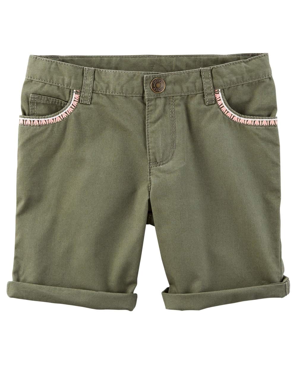 Carter's - Pantaloncini in twill ricamati, da ragazza, colore: Verde oliva - Verde - 2 Anni