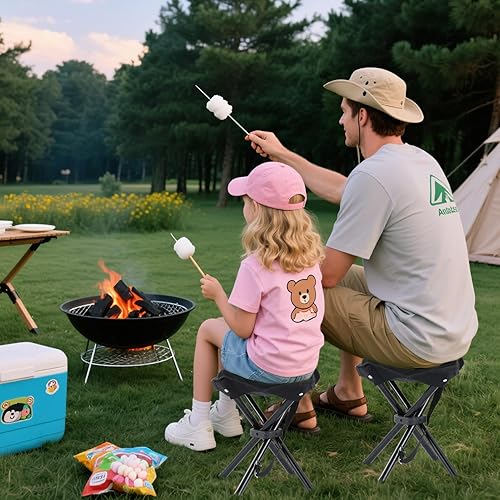 Miniatura 2 de Taburete de camping plegable portátil, silla de pesca de viaje, silla de campamento con marco cuádruple, peso máximo, 290 libras, silla de jardín