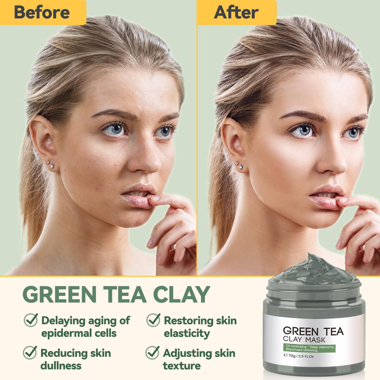 Clay Mask, Face Masks Skincare, 3-Set Turmeric Vitamin C Clay Mask, Dead Sea Mud Mask - Image 2
