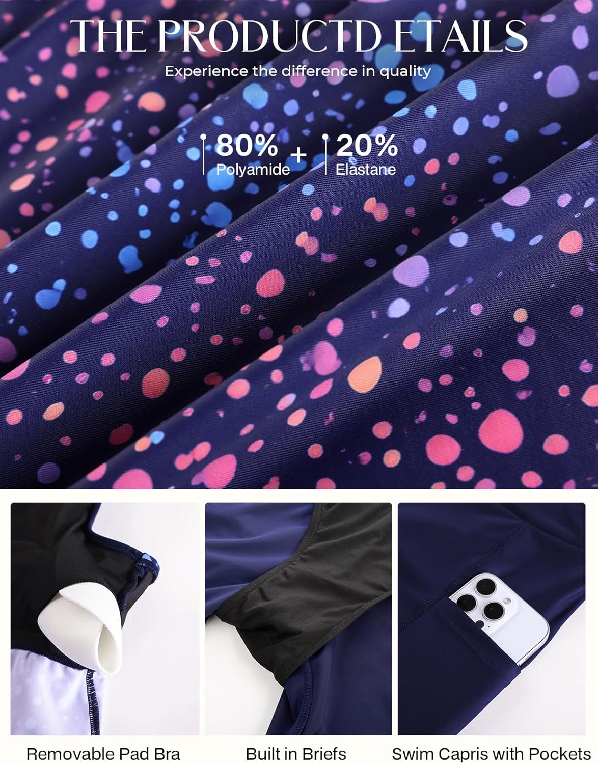 Hanna Nikole Women Plus Size Tankini Swimsuit 2 Piece Bathing Suits with Pockets Flowy Rash Guard Swimwear with Capris Shorts - Image 6