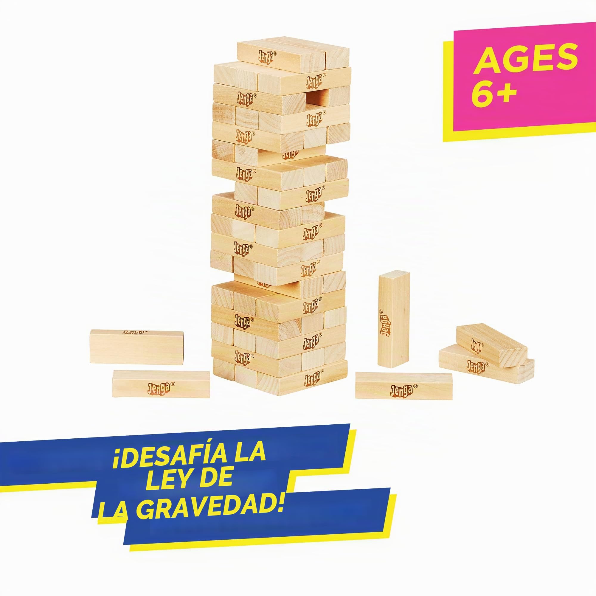 Hasbro Gaming Jenga, Juegos de Mesa para Niños y Niñas de 6 Años o Más, Fiestas con Amigos, Habilidad y Estrategia