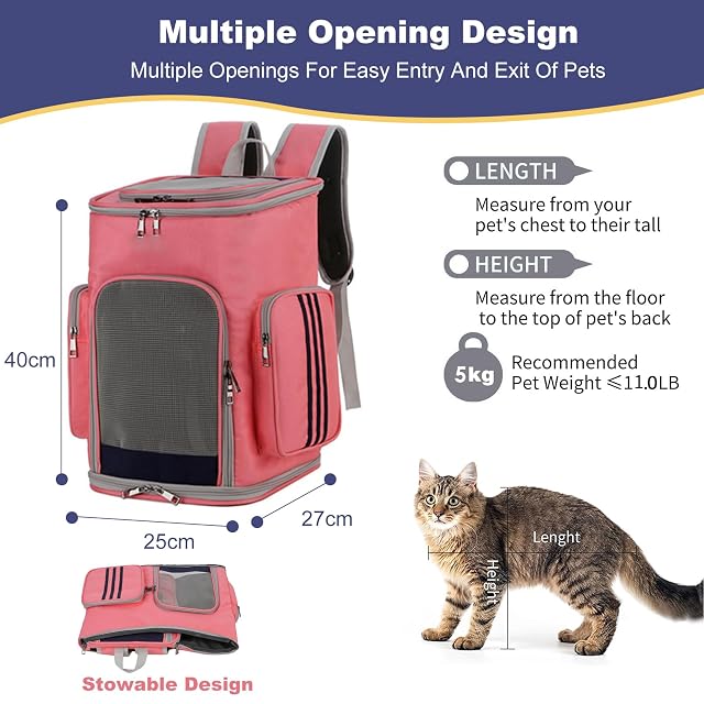 Foto 3 de 7 de PETCUTE Mochila Gato,Mochila Transportin Perro Plegable para Gatos y Perros Pequeños,Mochila Transpirable…