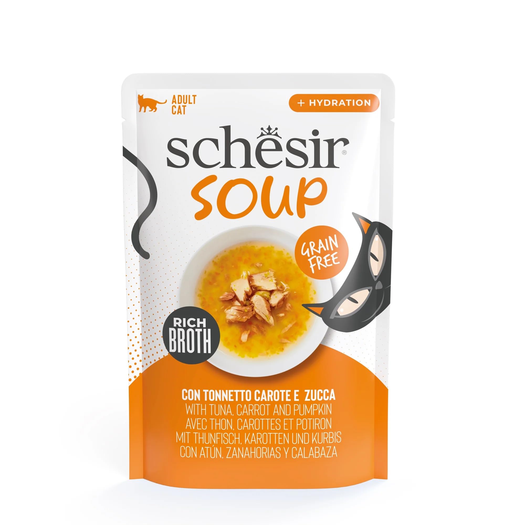 Schesir Soups | Highly Moisturizing | 12x40Gr | Various Flavors | (12x40Gr, Tuna & Pumpkin)