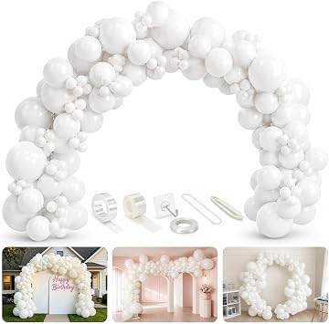 Bezente 10FT White Balloon Garland Arch Kit for Backdrop Arch Stand 135 Pcs