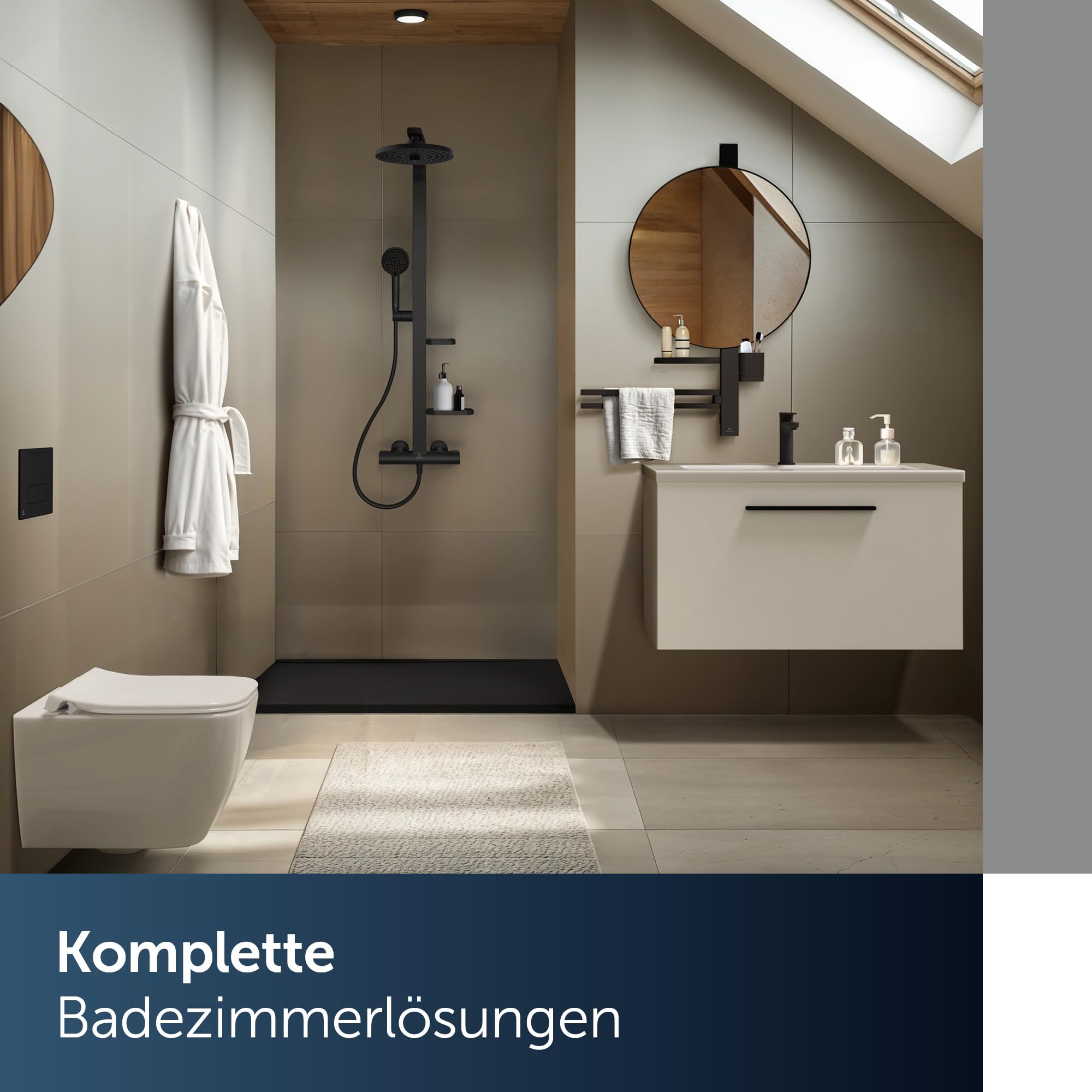 Ideal Standard Ceratherm Alu+ Duschsystem, Hergestellt aus 100% recyceltem Aluminium, Wassersparende Brause mit variablen Strahlarten und Verbrühschutz – Schwarz Matt (356x501x1113 mm)