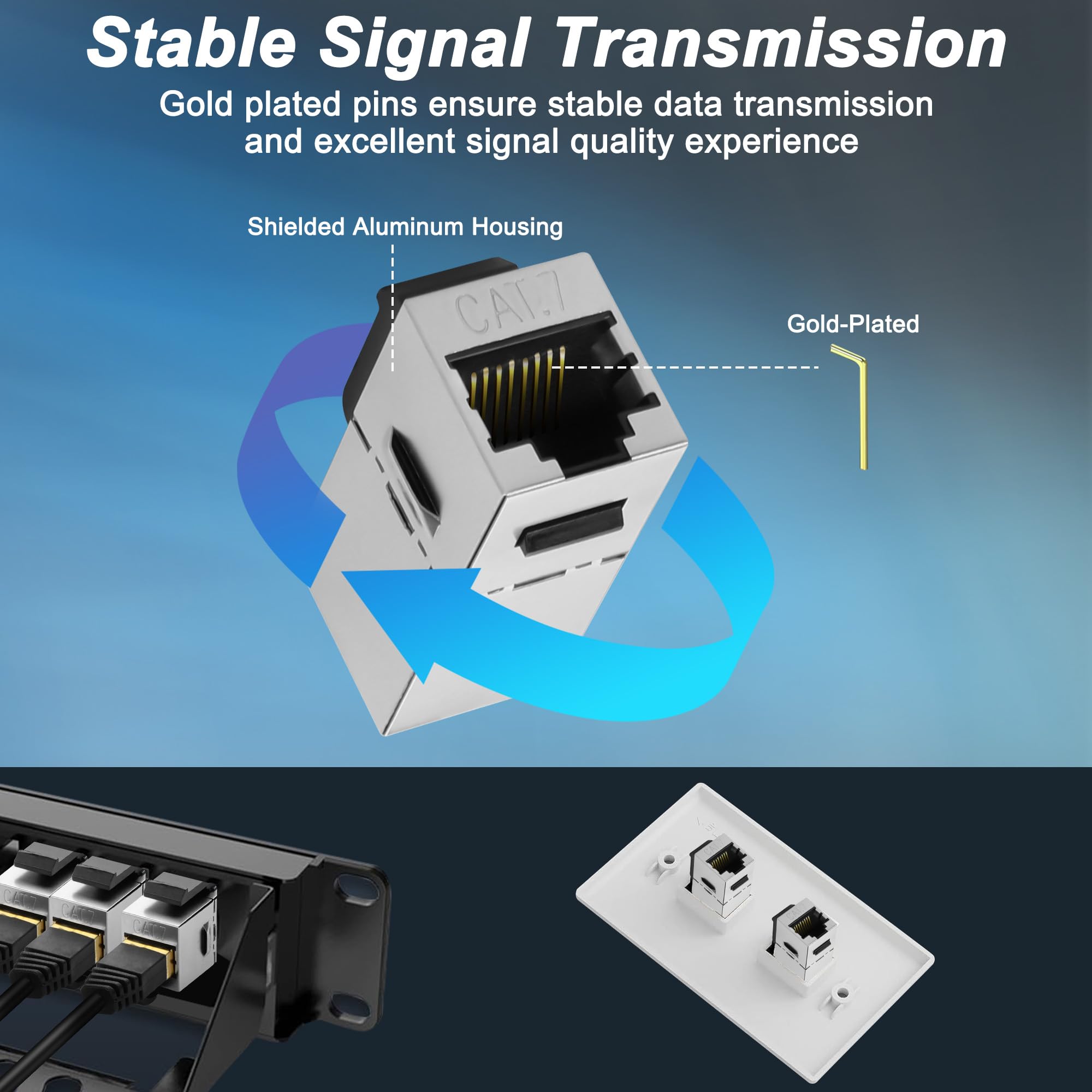 Raccord Rj45 FGB 10Gbps Cat7 Keystone Module RJ45 Blindé Keystone Femelle Réseau Panneau De Brassage Keystone Ethernet Coupleur Réseau Connecteur Réseau (10 Pièces, Argenté Module Rj45 Pour Tableau