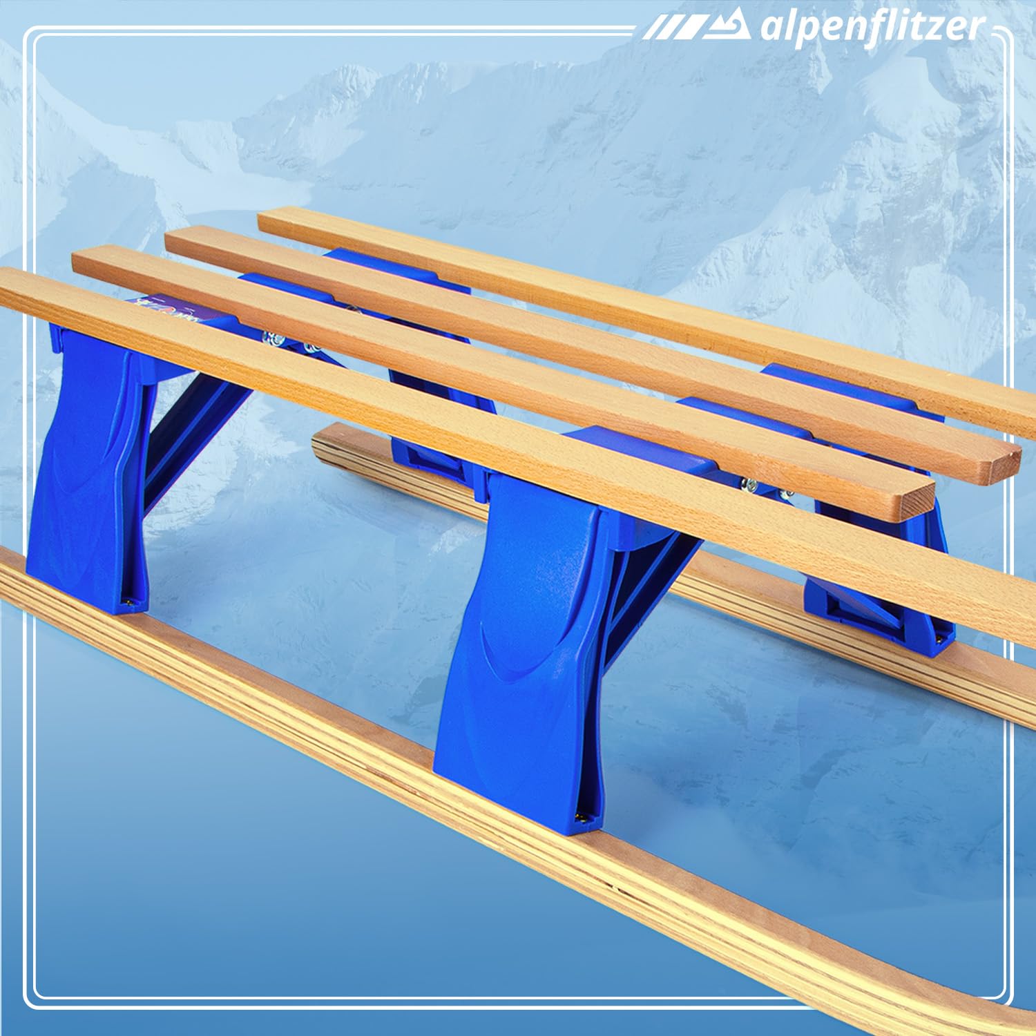 Trineo de Madera Alpenflitzer® con Respaldo 110 cm; Trineo Davos Plegable para niños; Trineo de Madera de Haya de Primera Calidad Trineo Plegable (Modelo 2023)