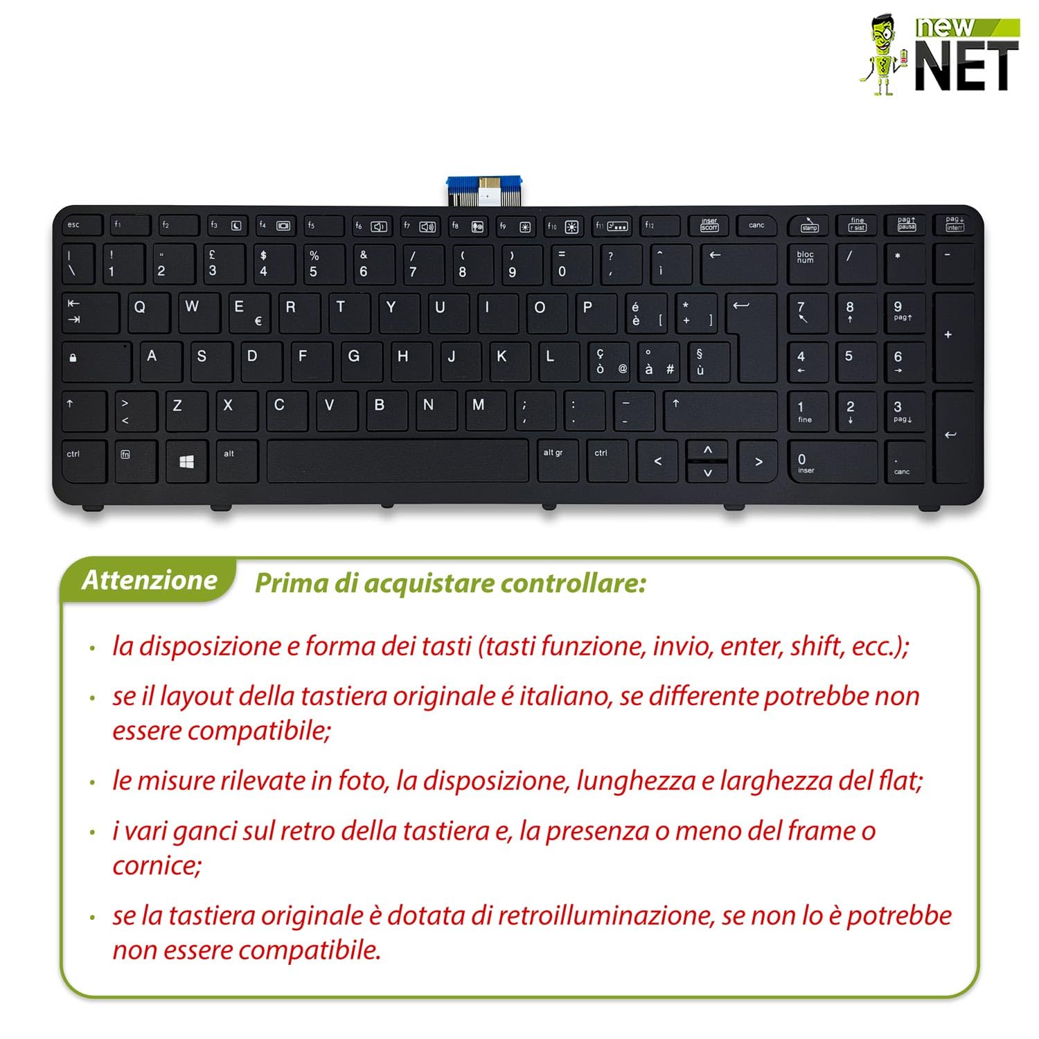 NewNet Italian Keyboard Compatible with HP 836307-061 819877-061 836308