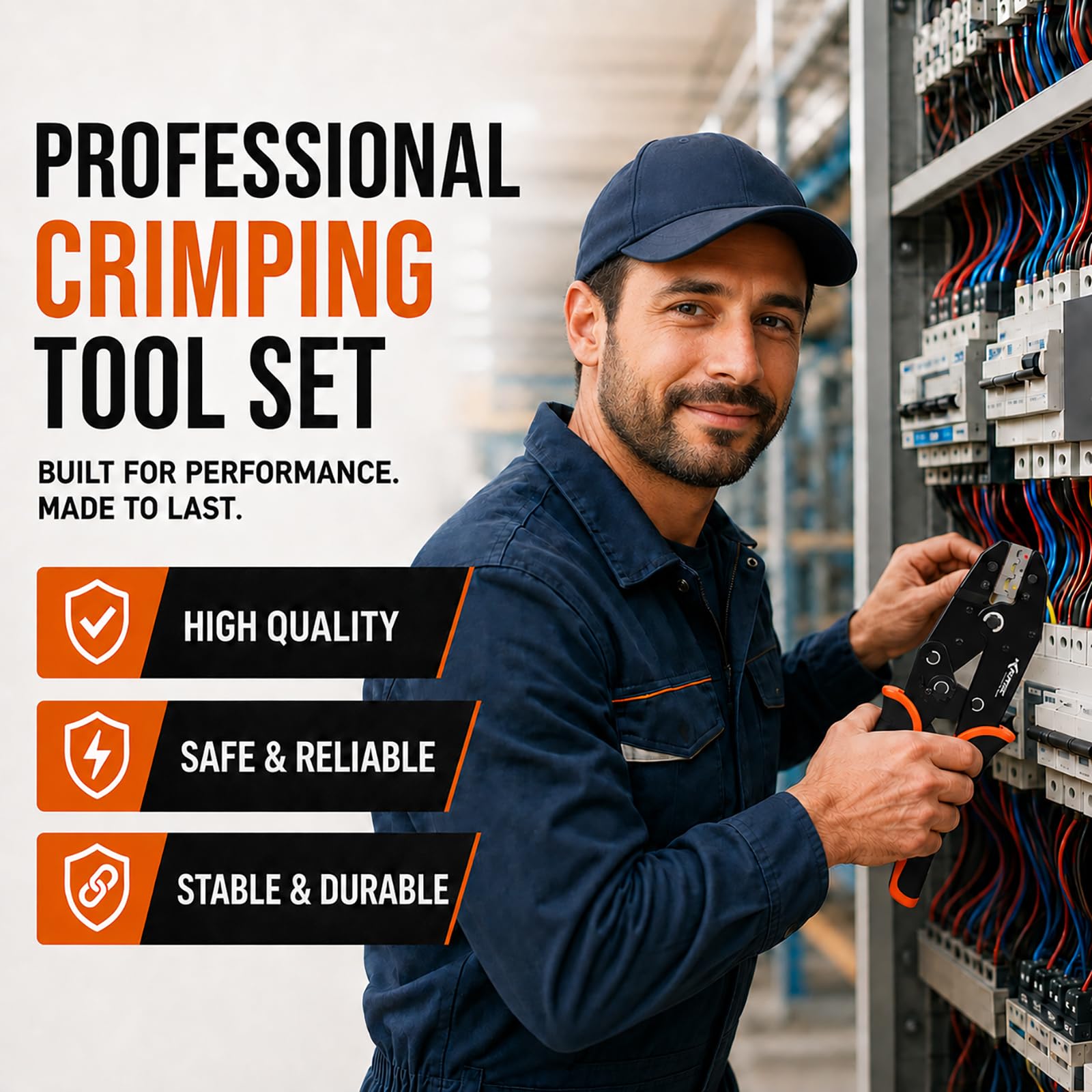 KF CPTEC Juego de 9 Piezas Crimpadora -Alicates con mordazas cambiables para engarzar para Cables Eléctricos,termorretráctiles,no aislados,de nylon,conector solares,terminales Férula,dupont