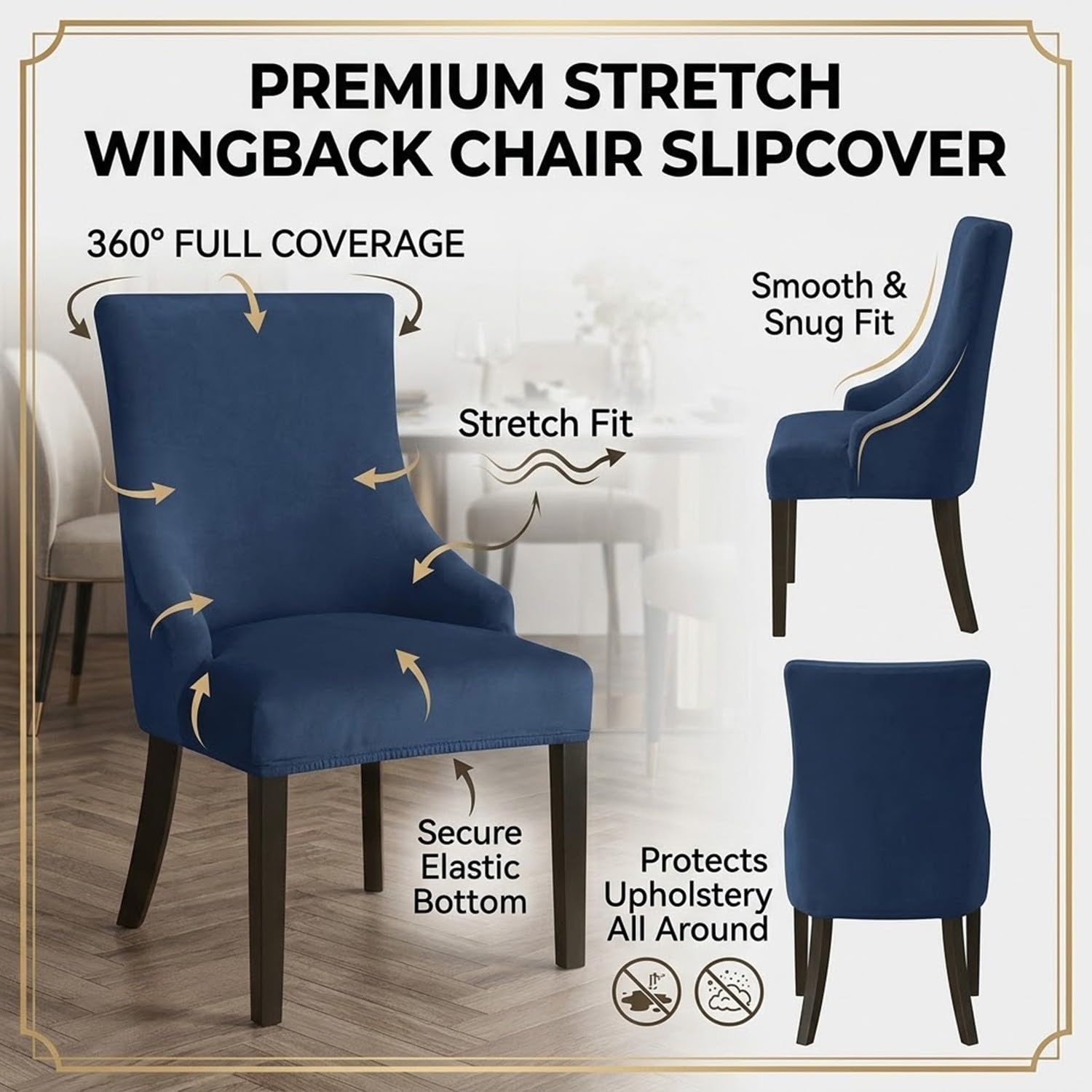Housse Fauteuil Velours Extensible à Oreilles pour Salon et Salle à Manger