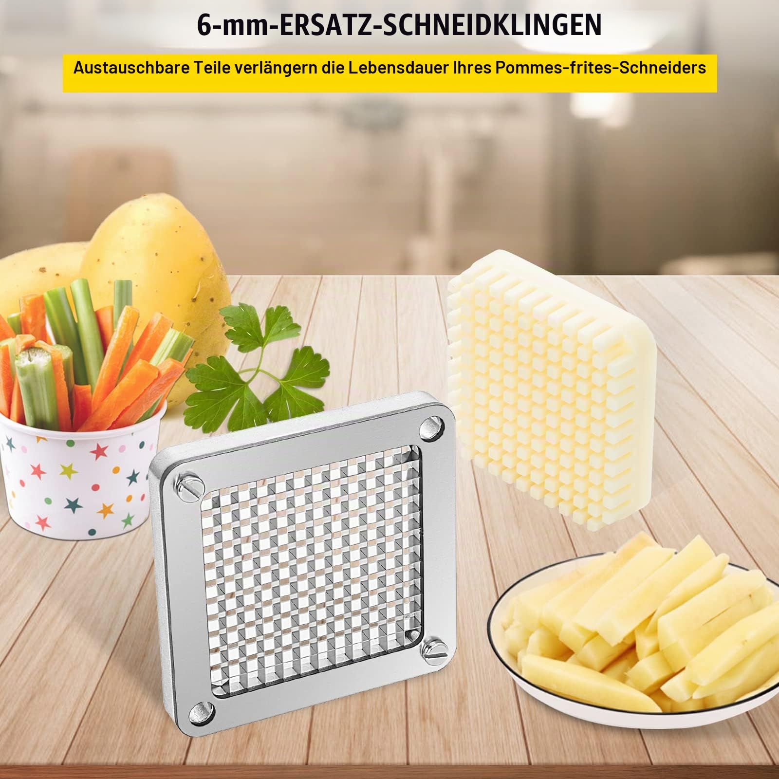 VEVOR Kartoffelschneider Pommes Frites Schneider Ersatz-Häckslermesser 6,4 mm, 3 x Ersatz-Häckslermesser & 6 x Zusätzliche Klingen Pommes Schneider Zubehör