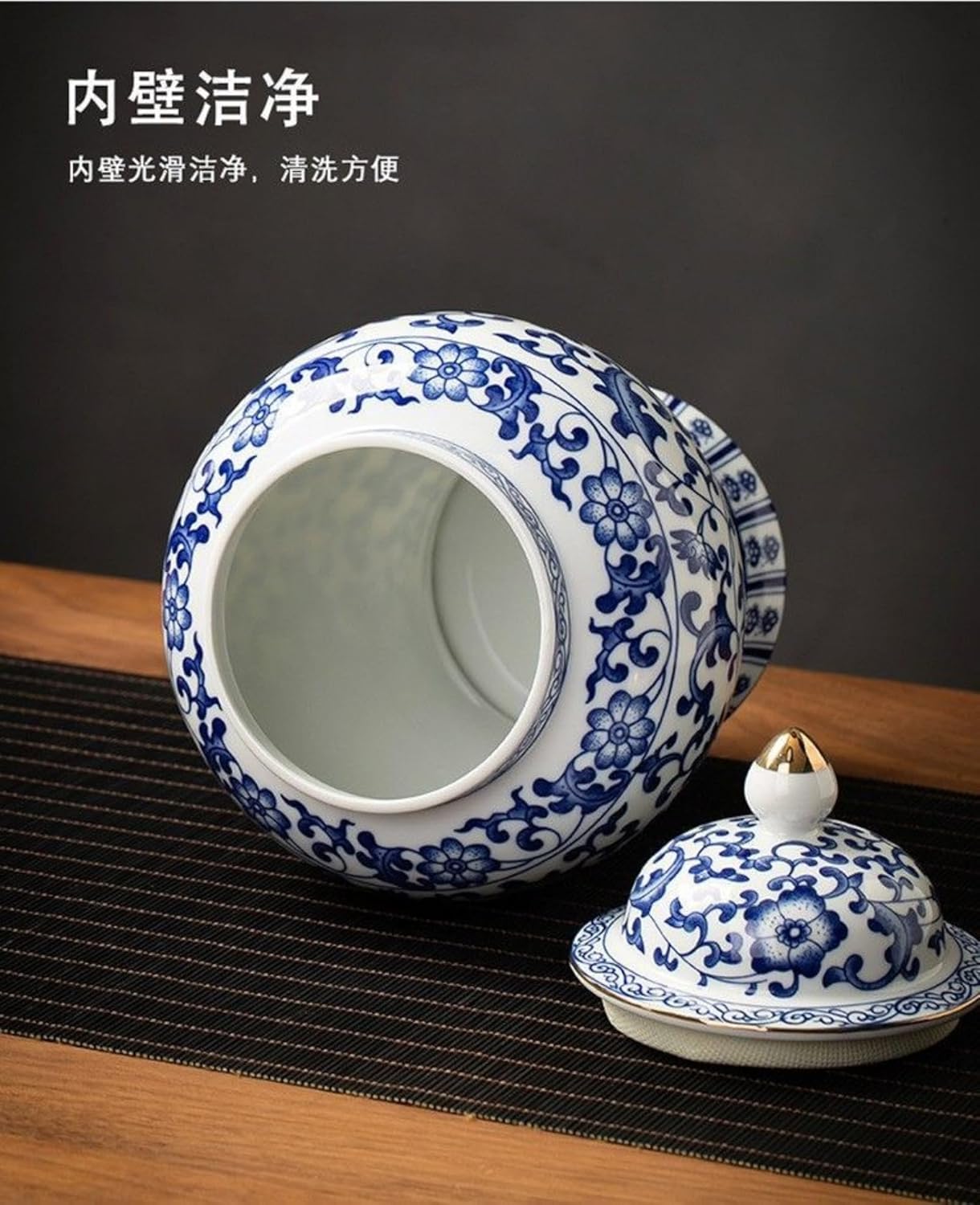 Antique-style Blue and White Porcelain Tea Canister, 900ml 30.6oz, Sealed Cans Sealed Storage Tank