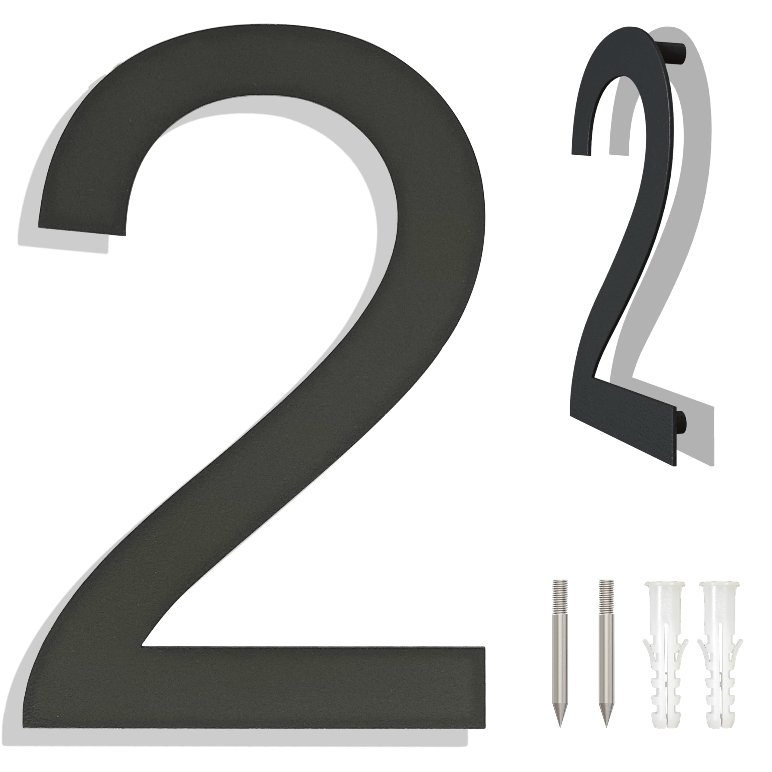 Ywonoby Stainless Steel House Numbers - Modern Floating Black Grey - 6 Inch Height - Arial Number 2, 6in 152mm