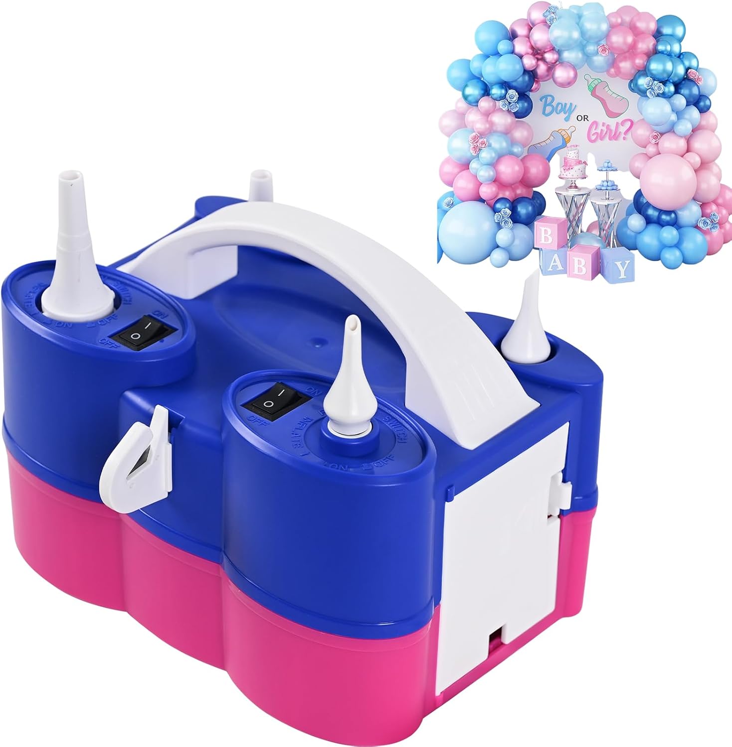 Pink Blue Balloon with Air Pump Electric Set, 3-in-1 Air Pump for Inflatables and Balloon Portable Balloon for Latex 260q Foil Balloon AC 110V Inflator Deflator for Pool Floats Air Mattress