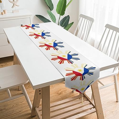 Camino de mesa con bandera filipina, decoración de mesa de comedor para interiores y exteriores, fiesta en casa, 70.1 x 13.0 in