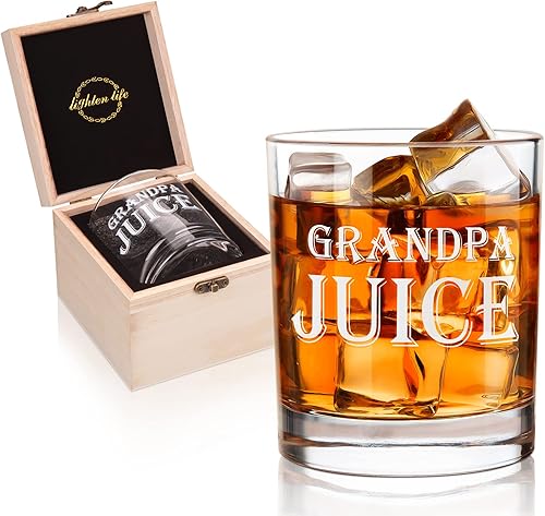 LIGHTEN LIFE Vaso de whisky de jugo de abuelo, 12 onzas, regalos únicos para el abuelo en una valiosa caja de madera, divertidas ideas de regalos disponible en Yaxa Colombia