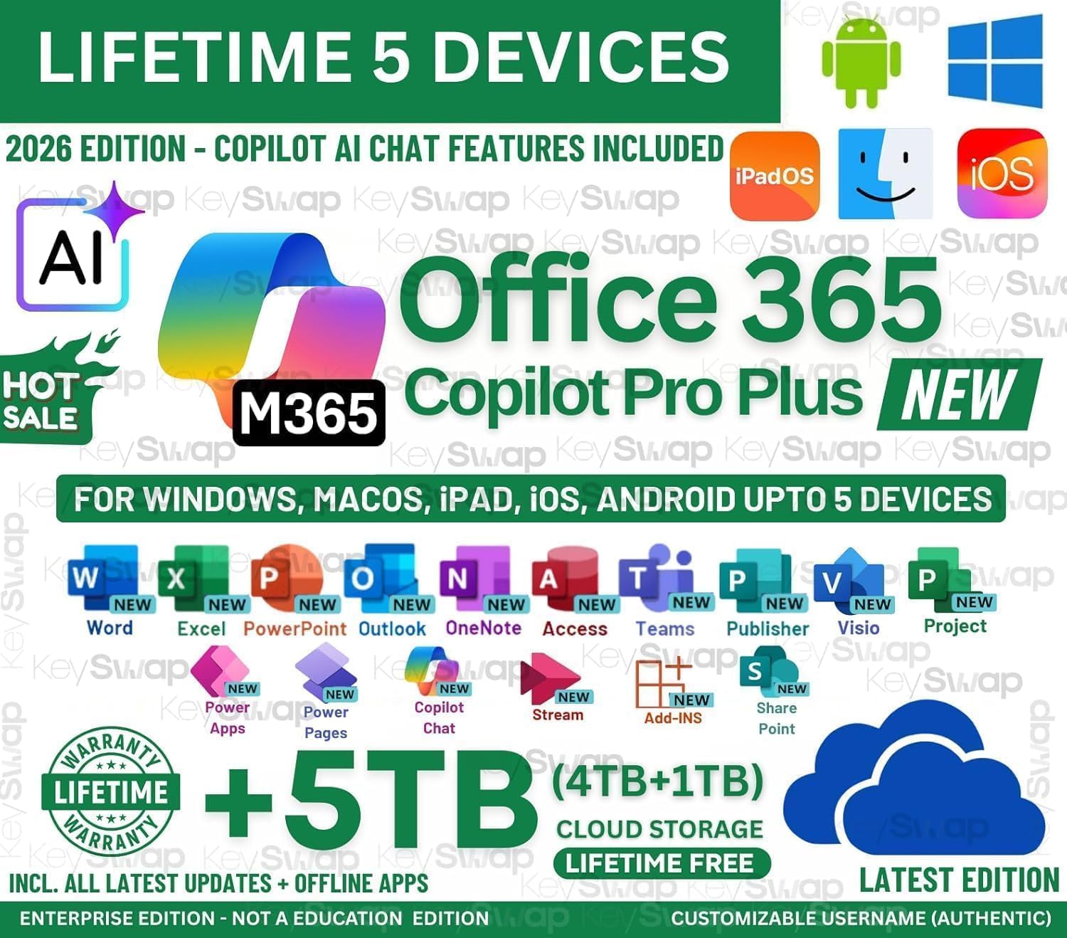 OFFICESUITE 365 Pro Plus Exclusive Edition Ms + Copilot AI with CHAT GPT, Gemini integrated NEW 2026 Exclusive Edition (5 Devices, Lifetime Validity) for Win, iOS, macOS, iPADOS, Android | 4+1 TB Online Storage for lifetime | Regular Updates with Unlimited Reinstallations