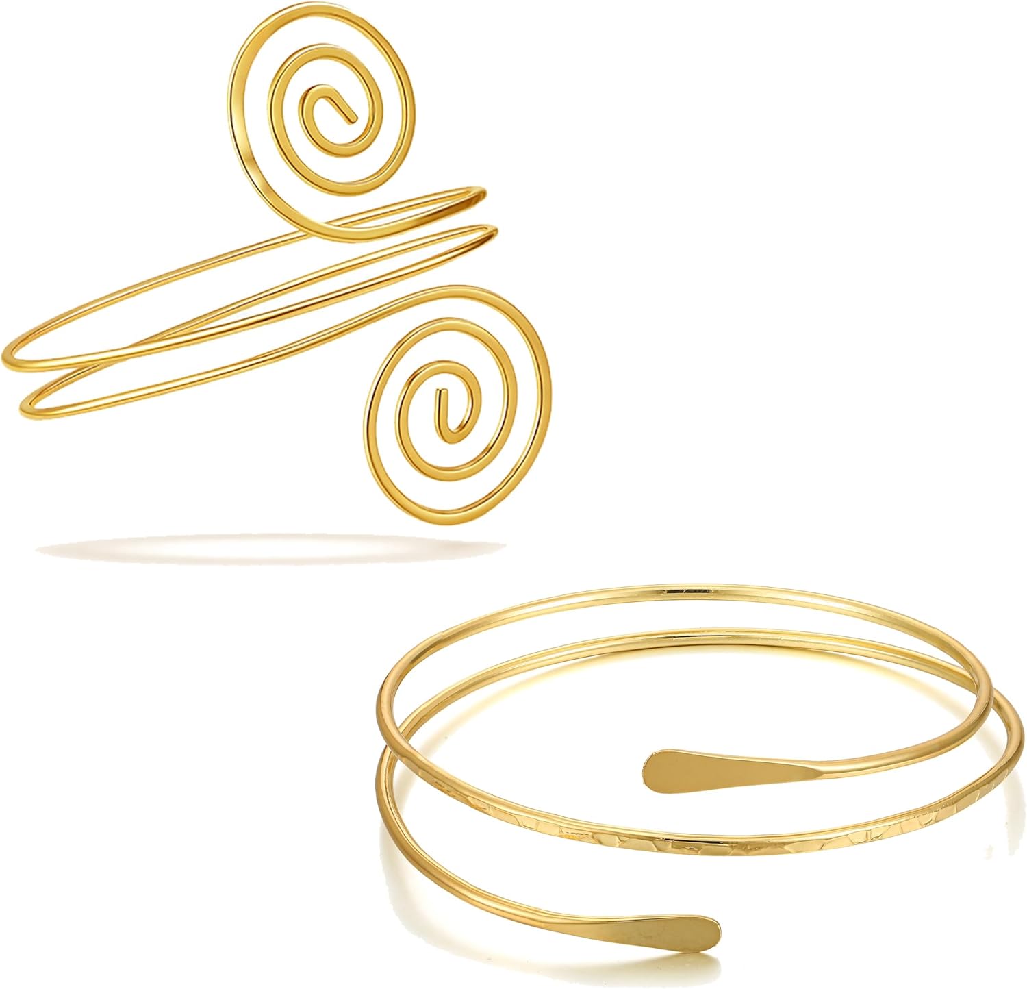 BROCC 2PCS Gold Coil Swirl Upper Arm Bracelet for Women Open Upper Arm Cuff Bangle Armlet Gold Silver Adjustable Armband Bracelet Set