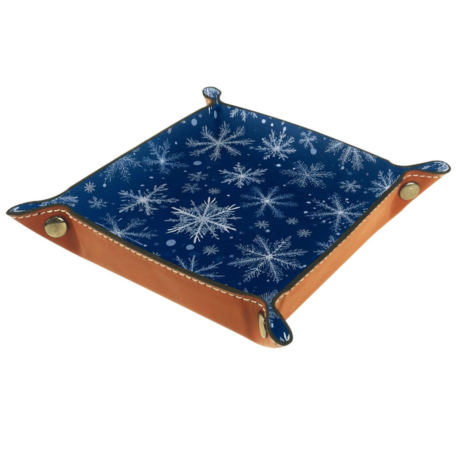 VAPOKF Blue Snowflake Portable Folding Dice Rolling Tray, Microfiber Leather Dice Holder for Dice Games Like RPG, DND and Other Table Games