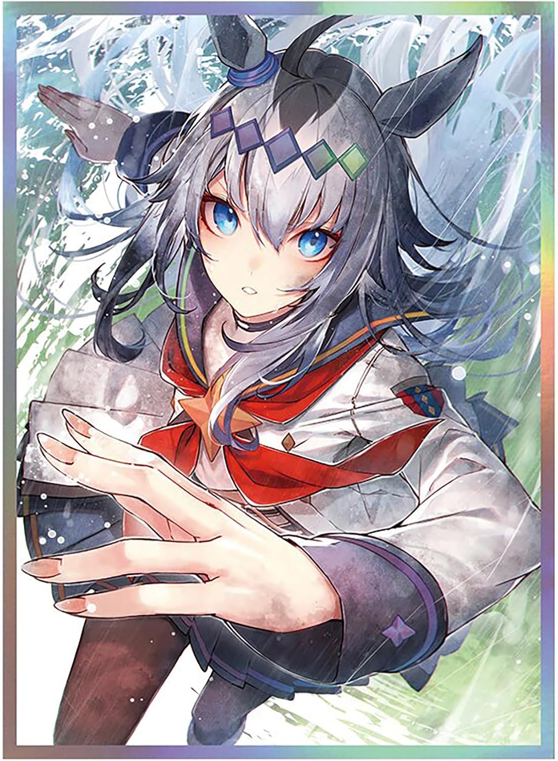 50-Count Oversized 67x92mm Holographic Deck Protectors - Top Loading MTG/PTCG/TCG Sleeves with Ink Flashing Anime Art (Ne Zha) (VI-67x92-208)