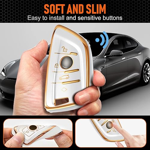 Miniatura 2 de Funda para llavero BMW, accesorios para BMW 1 2 3 4 5 6 7 Series X1 X2 X3 X4 X5 X6 M5 M6 GT3 GT5 4 botones, funda de TPU+anillo en D + gancho