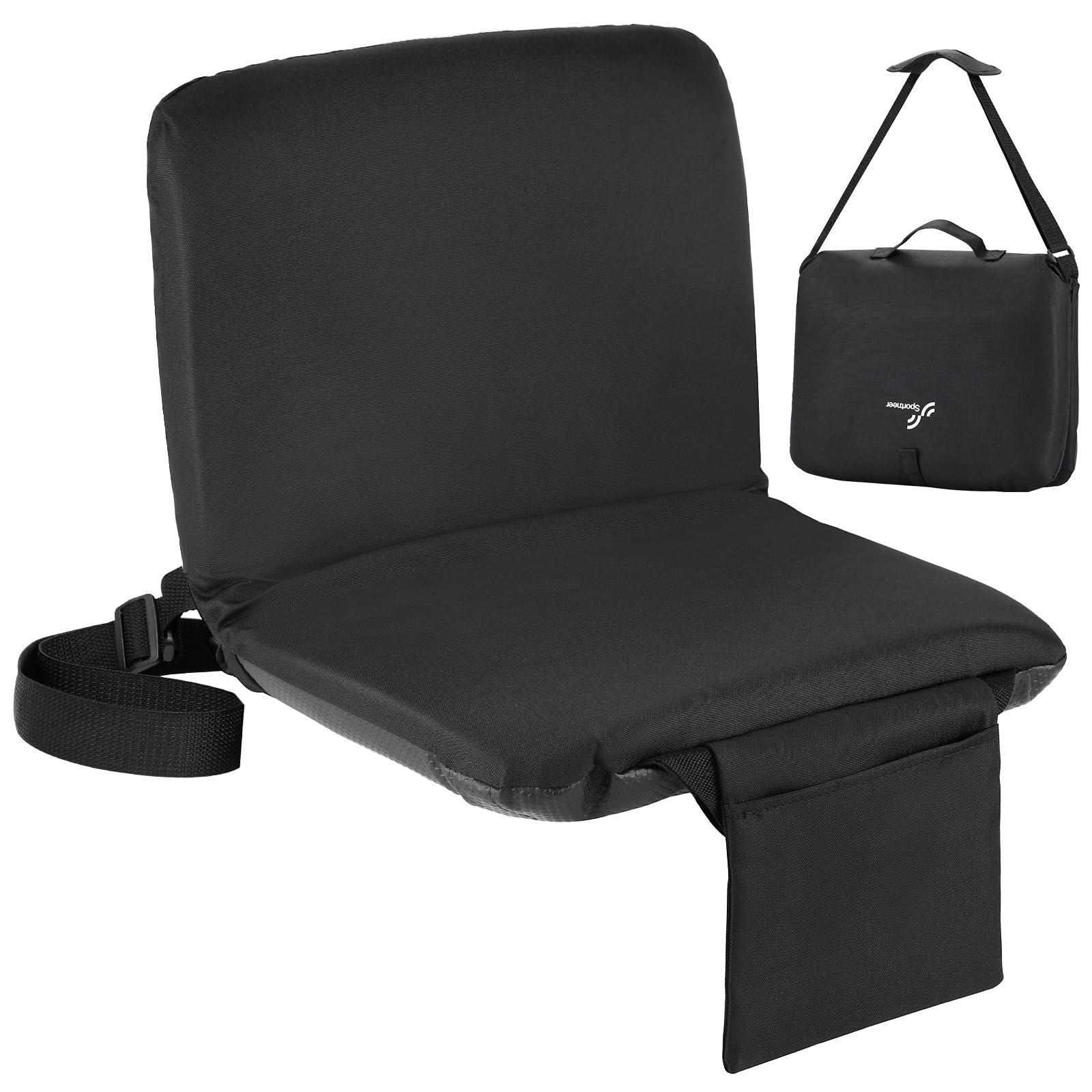 Stadium Seats with Back Support: 6 Reclining Position Folding Bleacher Chairs with Back and Cushion - Padded Bleacher Seats with Shoulder Strap & Storage pocket for Events, Outdoors, Camping